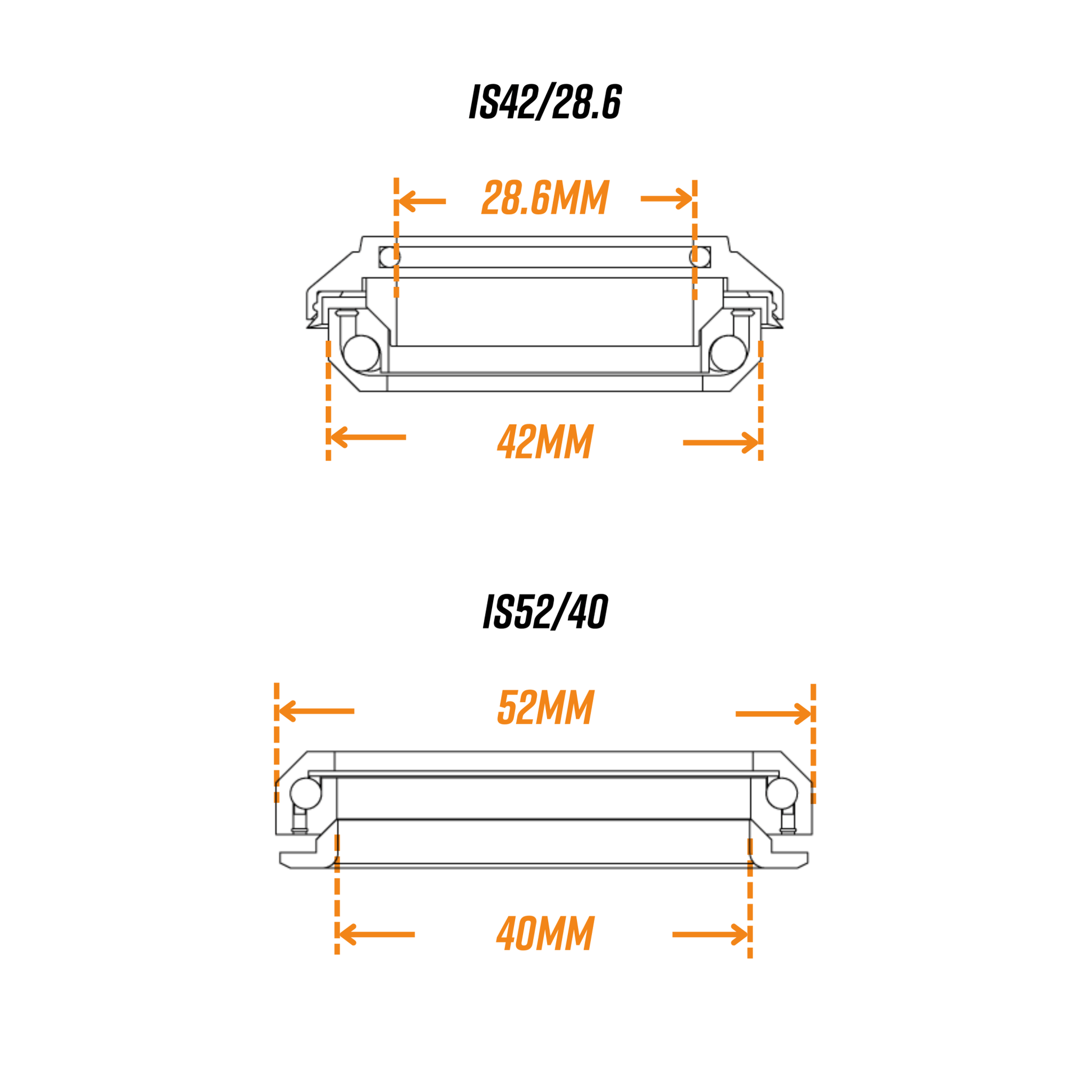 Funn MTB components - Descend Integral Headset IS 42/28.6 + IS 52/40 dimension diagram.