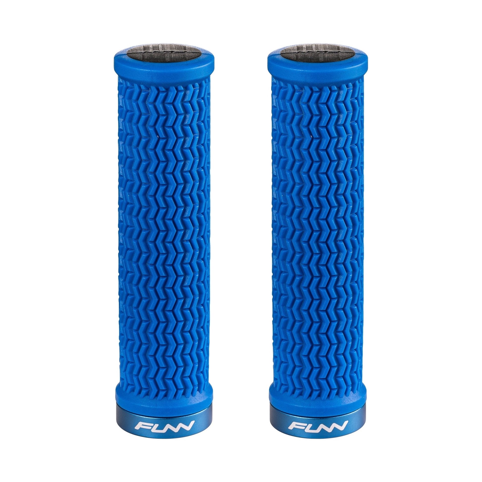 Funn mountain bike components - Holeshot Lock - On Grips Blue in a white background.