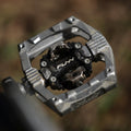 Funn mountain bike components - Ripper Clipless Pedals Black in a white background.