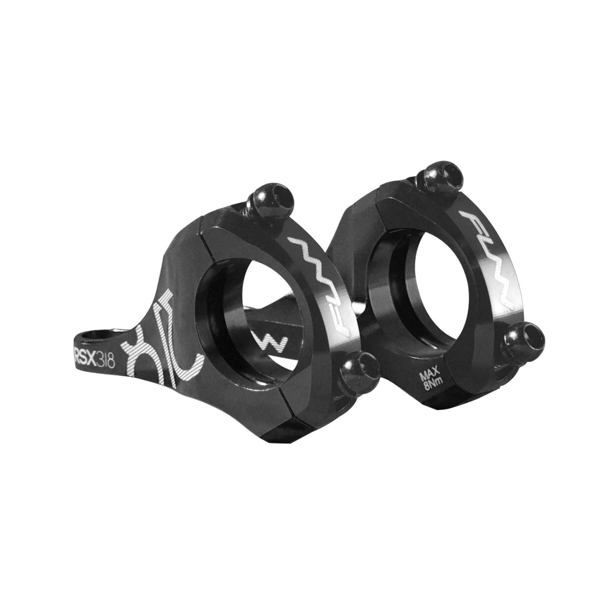 Black CNC FUNN RSX Direct Mount Stem with dual clamp rings for secure MTB handlebar and fork crown connection