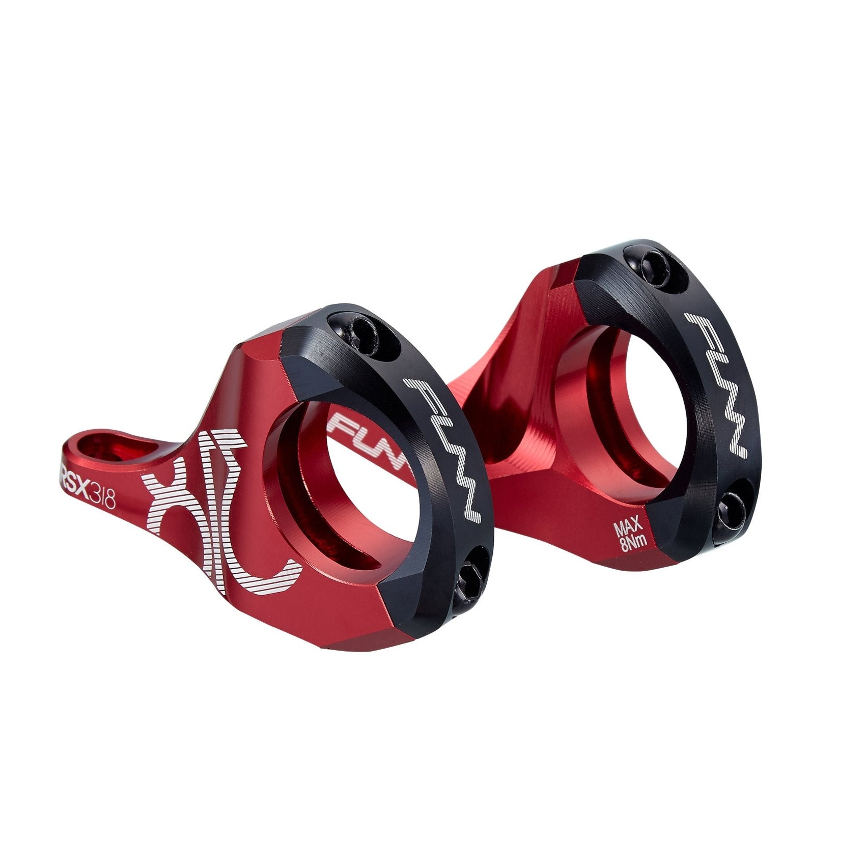 FUNN RSX Direct Mount Stem, 31.8mm clamp, 30mm rise in red and black CNC alloy for downhill mountain bike handlebars