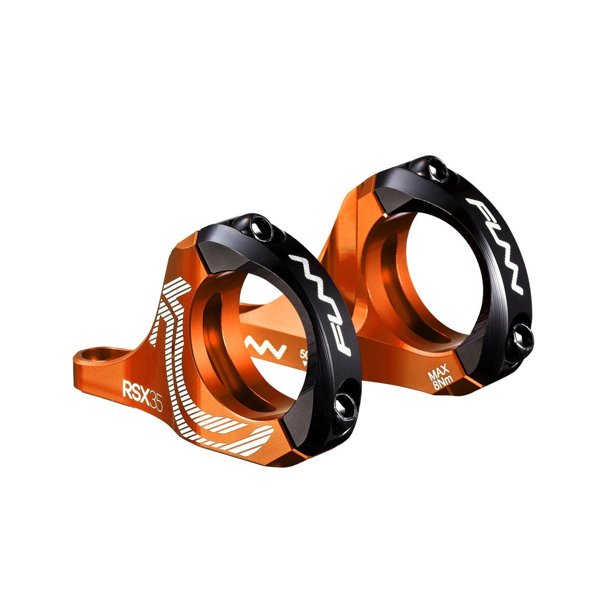 FUNN RSX Direct Mount Stem, 35mm clamp, orange 30mm rise, CNC alloy with black faceplate for downhill mountain bikes