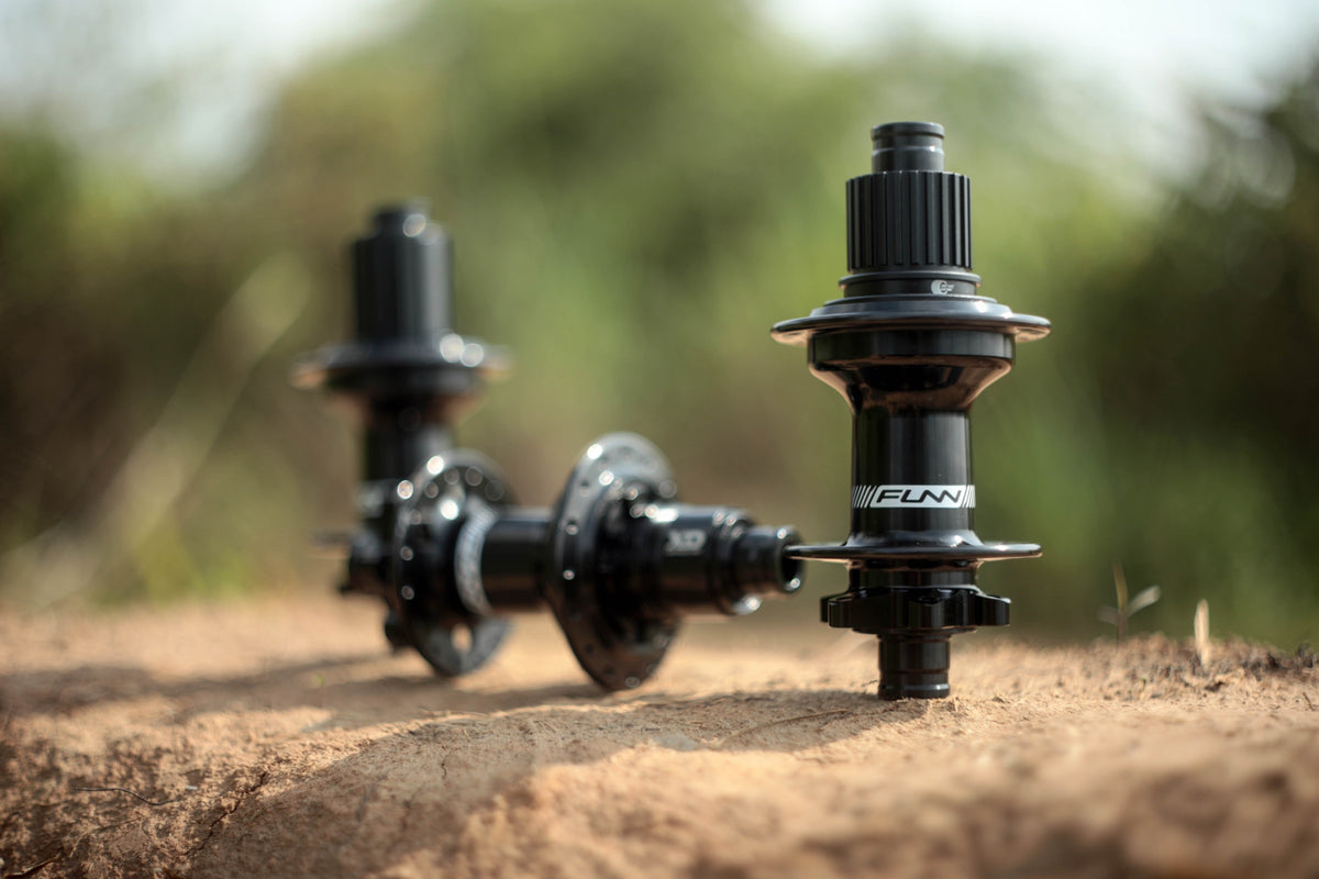Funn Fantom2 rear hubs photographed outdoors with a Micro Spline freehub in the foreground