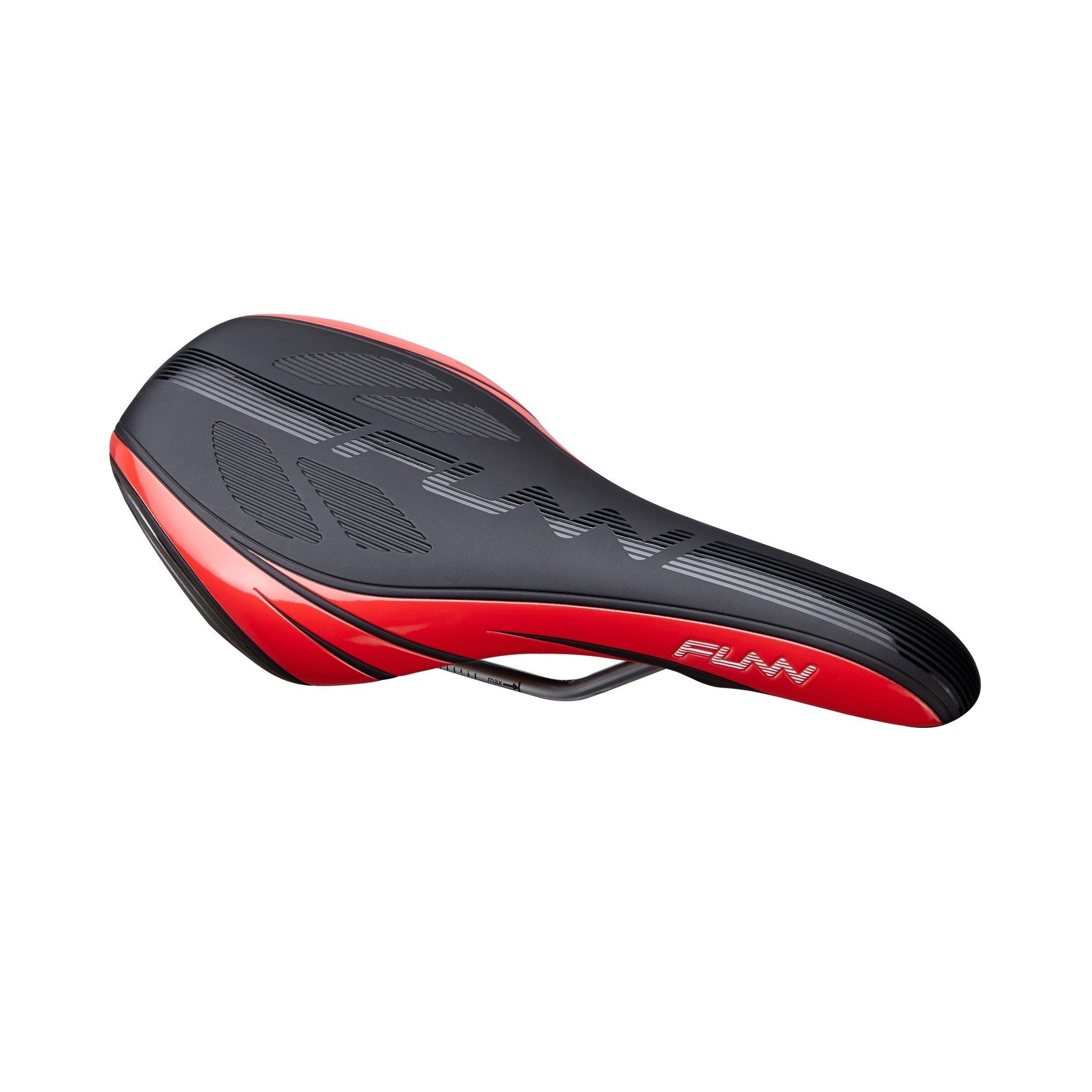 FUNN Adlib HD Saddle, black and red ergonomic bike seat with sleek graphics and padded surface for mountain biking