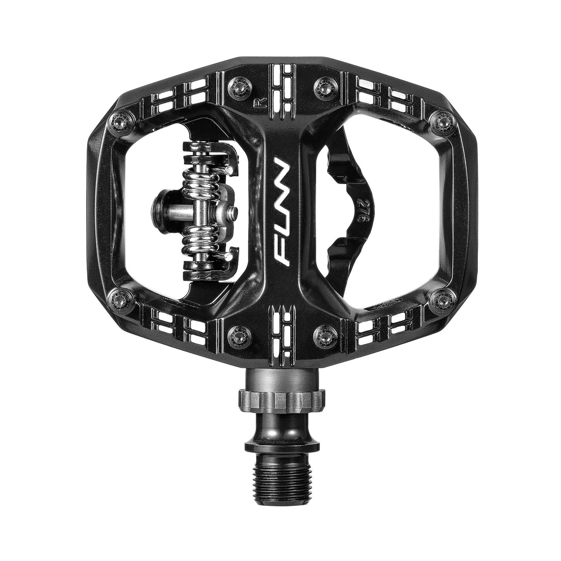 Funn mountain bike components - Clast Clip - In Pedals Black in a white background.