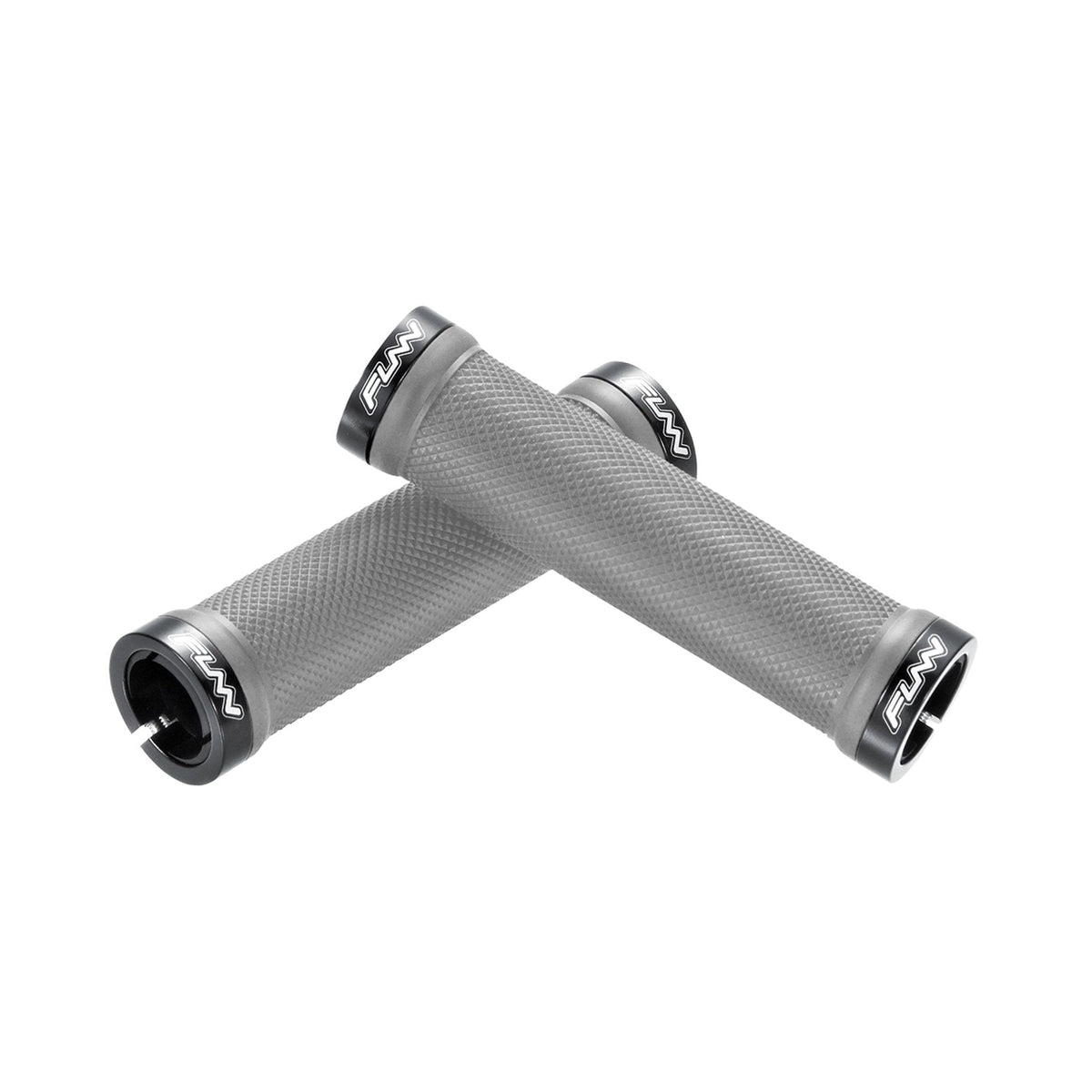 FUNN Combat I Lock-On Grips, grey rubber bike handlebar grips with textured surface and black alloy lock rings
