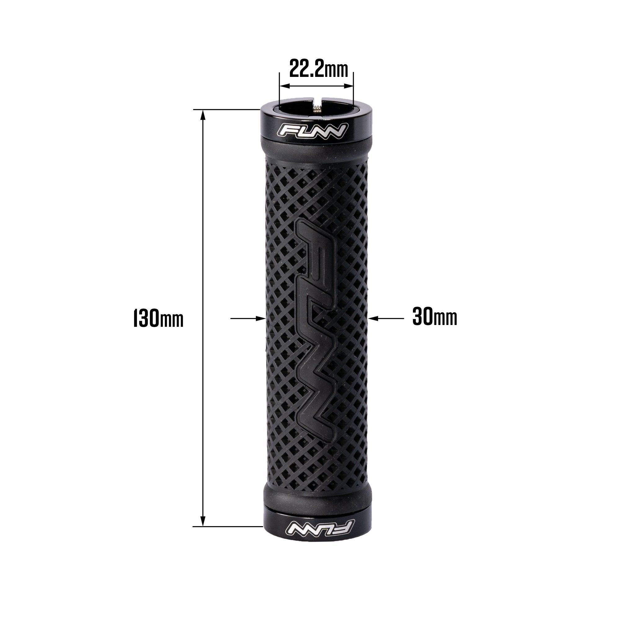 FUNN Combat II Lock-On Grips, black rubber bike handlebar grips with textured pattern, 130mm length and 30mm diameter