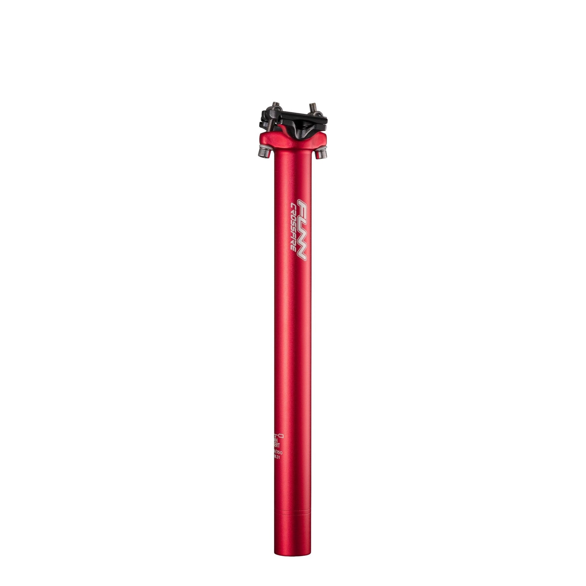 Funn mountain bike components - Crossfire Seatpost Red 27.2mm 350mm in a white background.