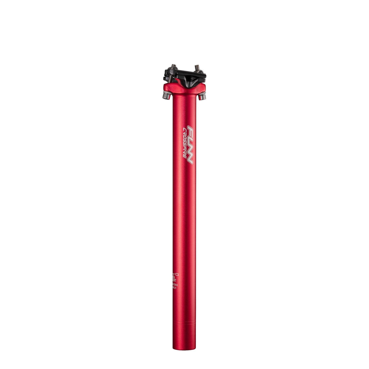 FUNN Crossfire Seatpost, red anodized alloy bike seat post with two-bolt clamp head for secure saddle adjustment