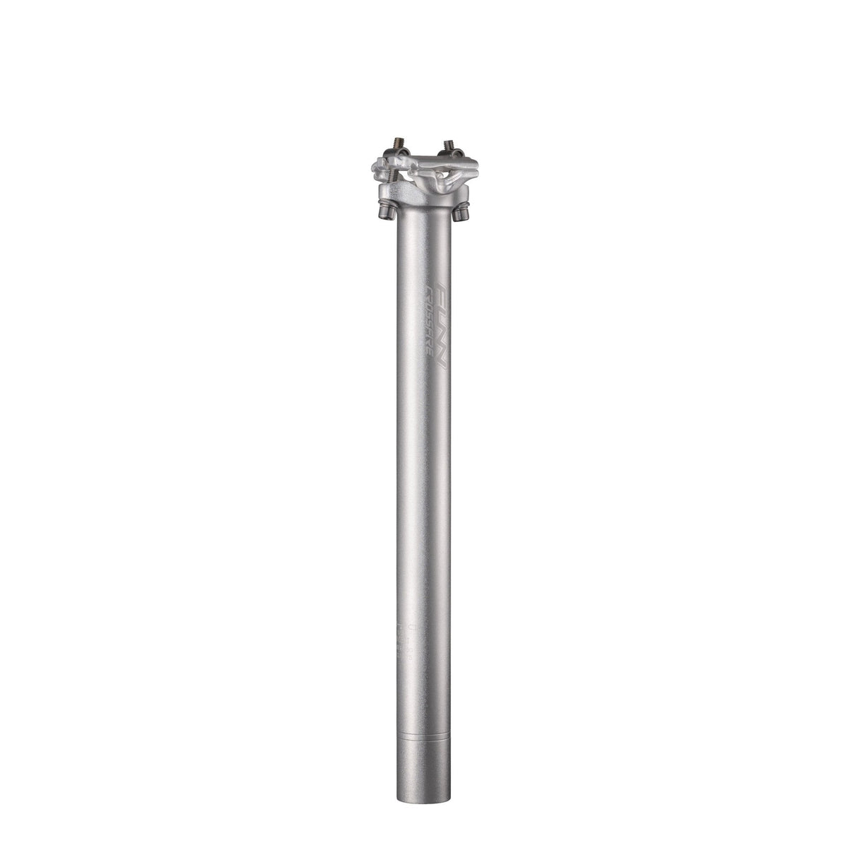 FUNN Crossfire Seatpost, silver alloy bike seat post with two-bolt saddle clamp for precise, durable height adjustment