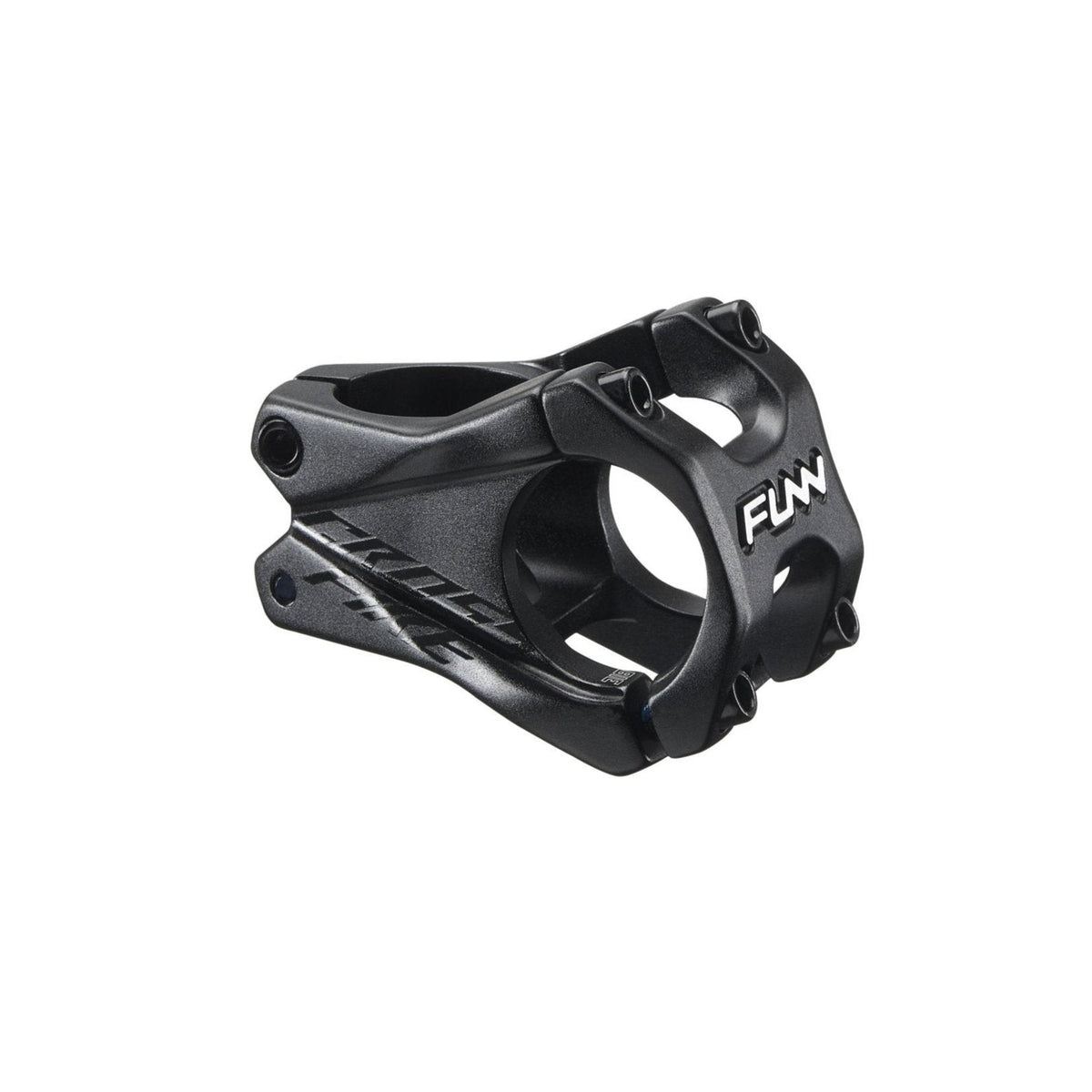 FUNN Crossfire Stem, black 35mm MTB handlebar stem, 31.8mm clamp, CNC alloy with four-bolt faceplate for secure steering control