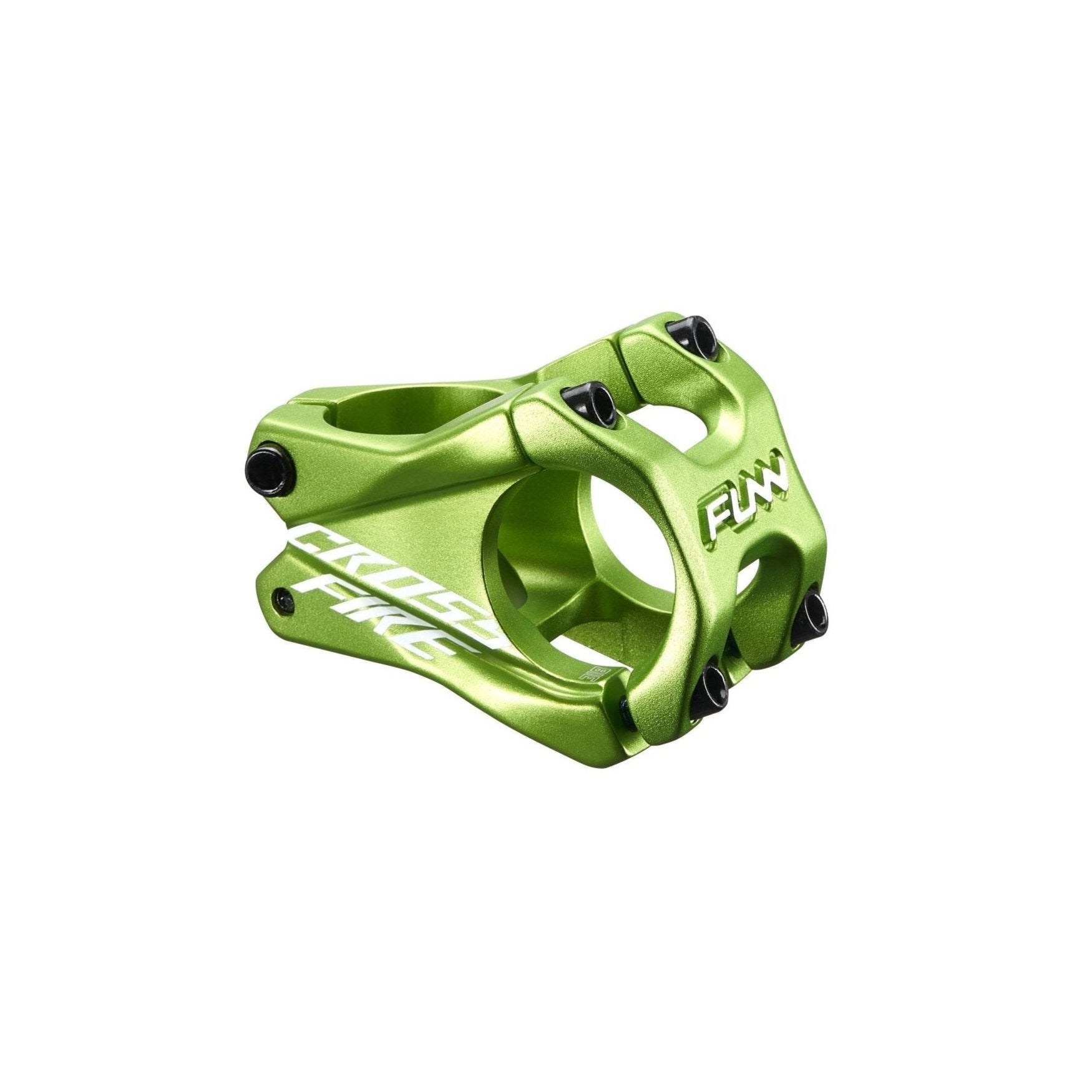 FUNN Crossfire Stem, green alloy mountain bike stem with 31.8mm clamp, 35mm length and four-bolt faceplate