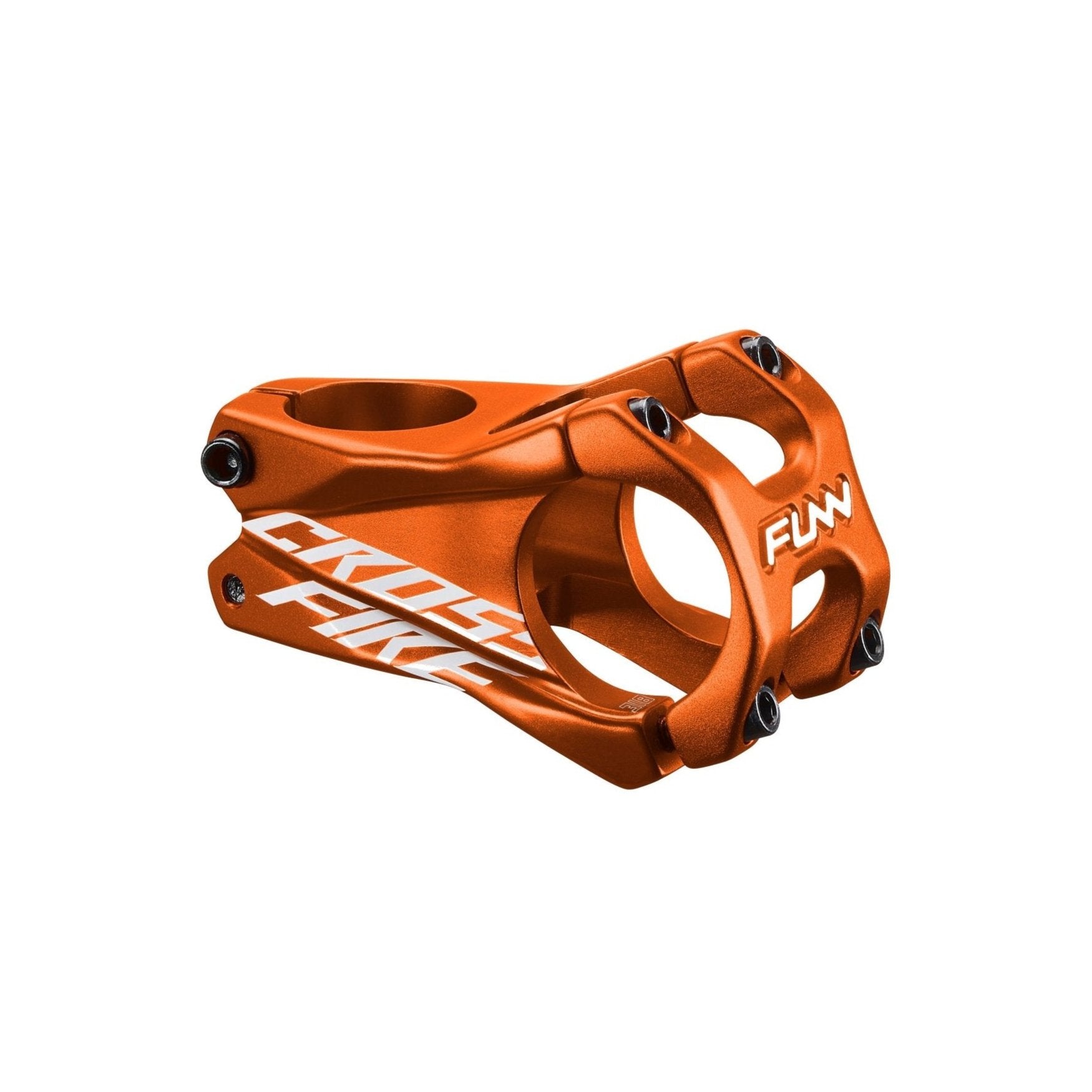 Funn mountain bike components - Crossfire Stem 31.8mm Orange 50mm in a white background.