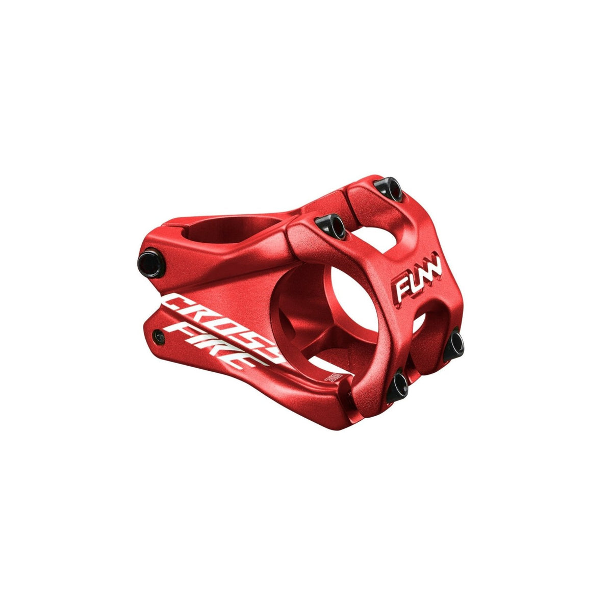 Red FUNN Crossfire Stem, 31.8mm clamp 35mm length, CNC alloy mountain bike handlebar stem with bold white logos