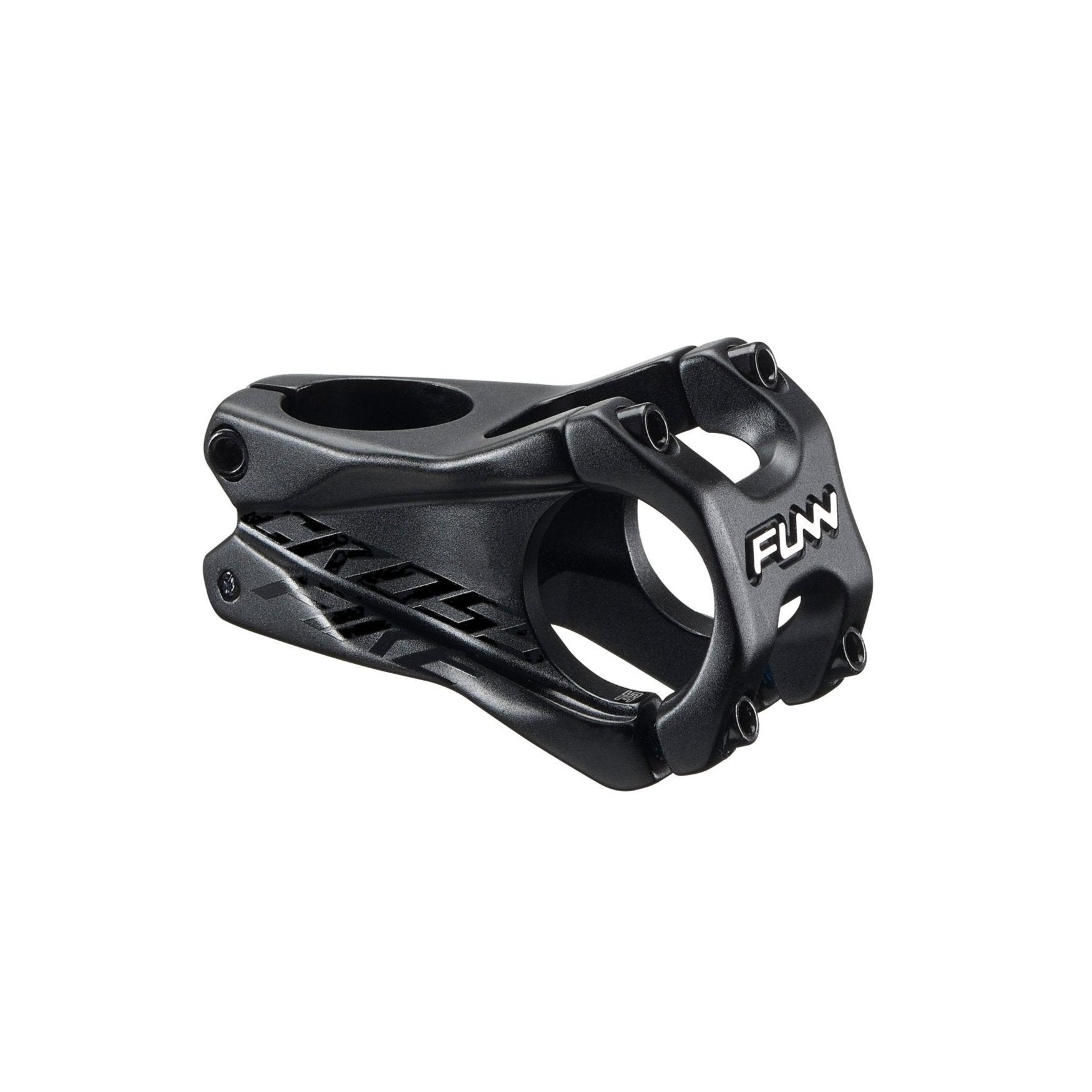 Black FUNN Crossfire Stem, CNC alloy mountain bike stem with 35mm clamp, 50mm length and four-bolt faceplate