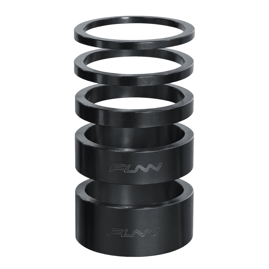 Funn mountain bike components - Descend Headset Spacer Kit Black in a white background.