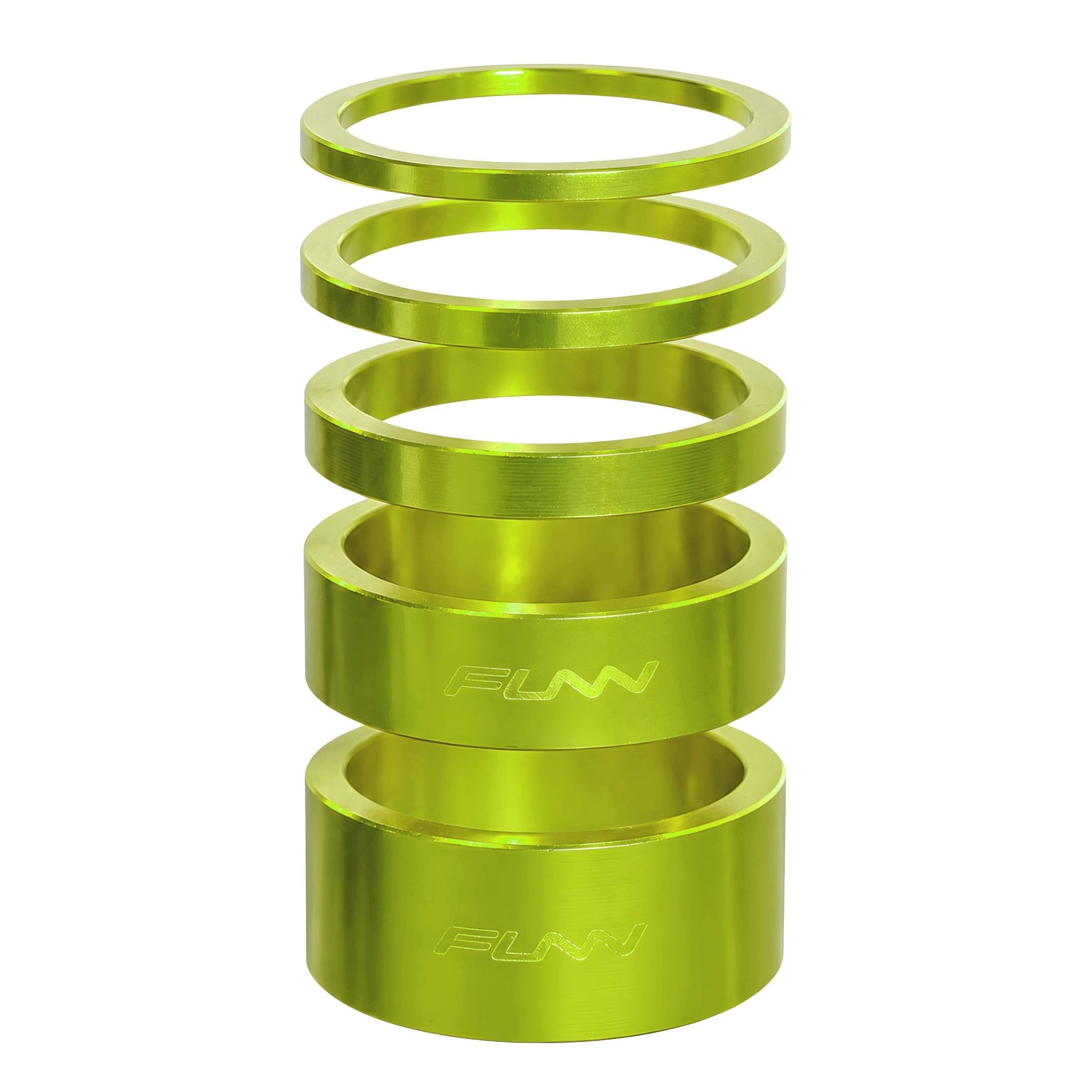 Funn mountain bike components - Descend Headset Spacer Kit Green in a white background.