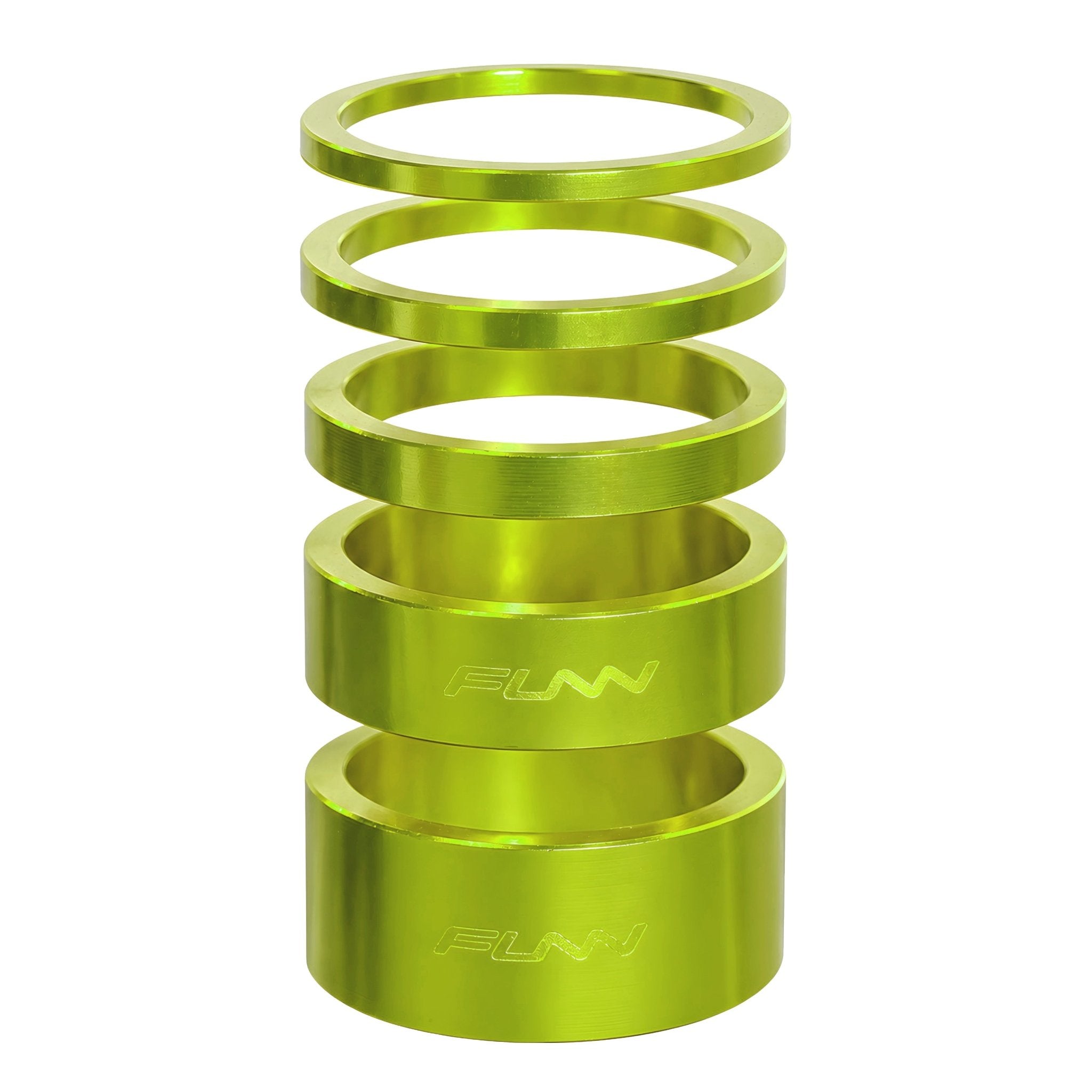Funn mountain bike components - Descend Headset Spacer Kit Green in a white background.