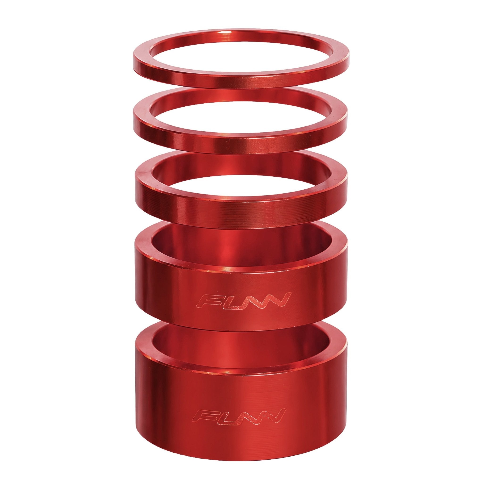 Funn mountain bike components - Descend Headset Spacer Kit Red in a white background.