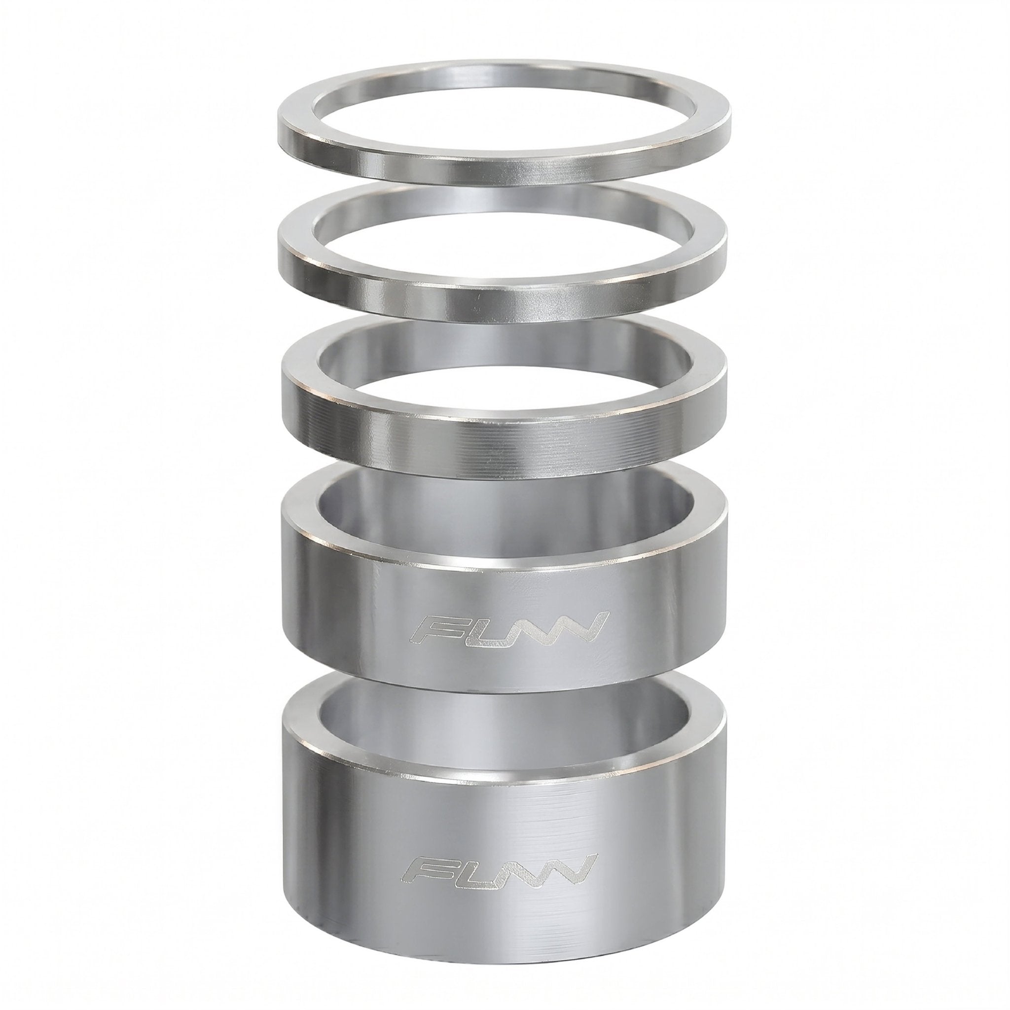 Funn mountain bike components - Descend Headset Spacer Kit Silver in a white background.