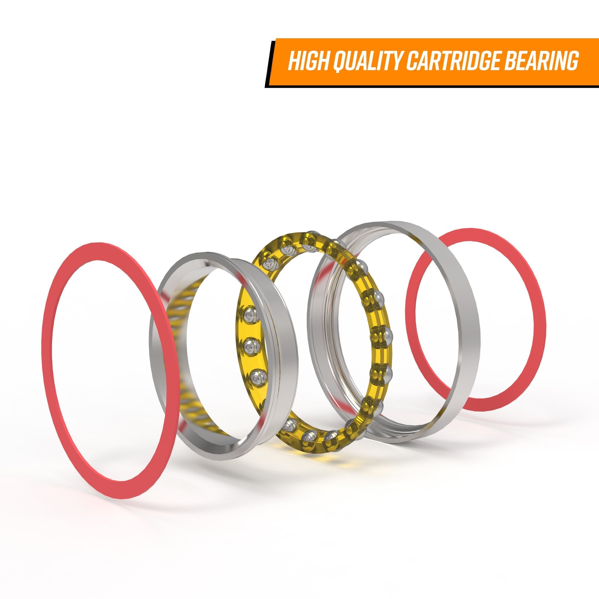 FUNN Descend Upper Headset exploded view showing silver  cartridge bearings and red seals for smooth, durable steering