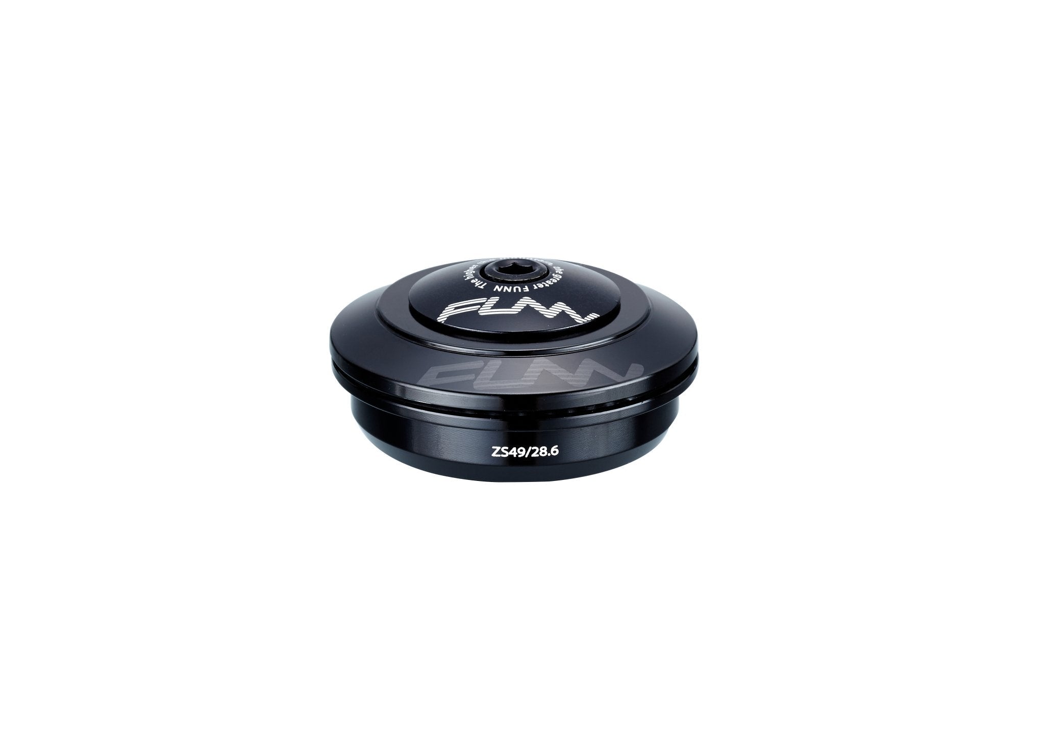 Black FUNN Descend Upper Headset, low-stack alloy bicycle headset cap with logo, ZS49/28.6 size, for smooth steering control