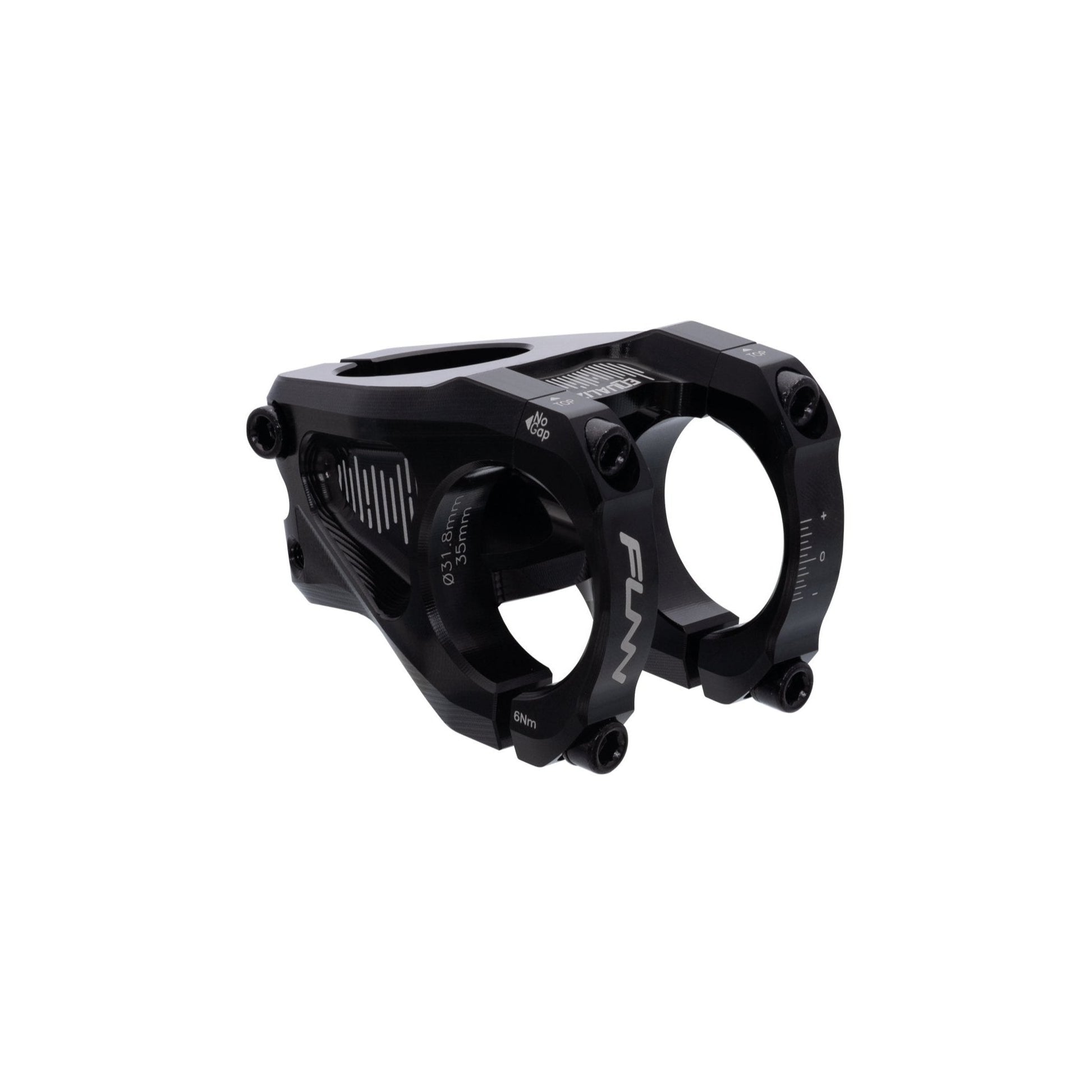 Funn mountain bike components - Equalizer Stem 31.8mm Black 35mm in a white background.