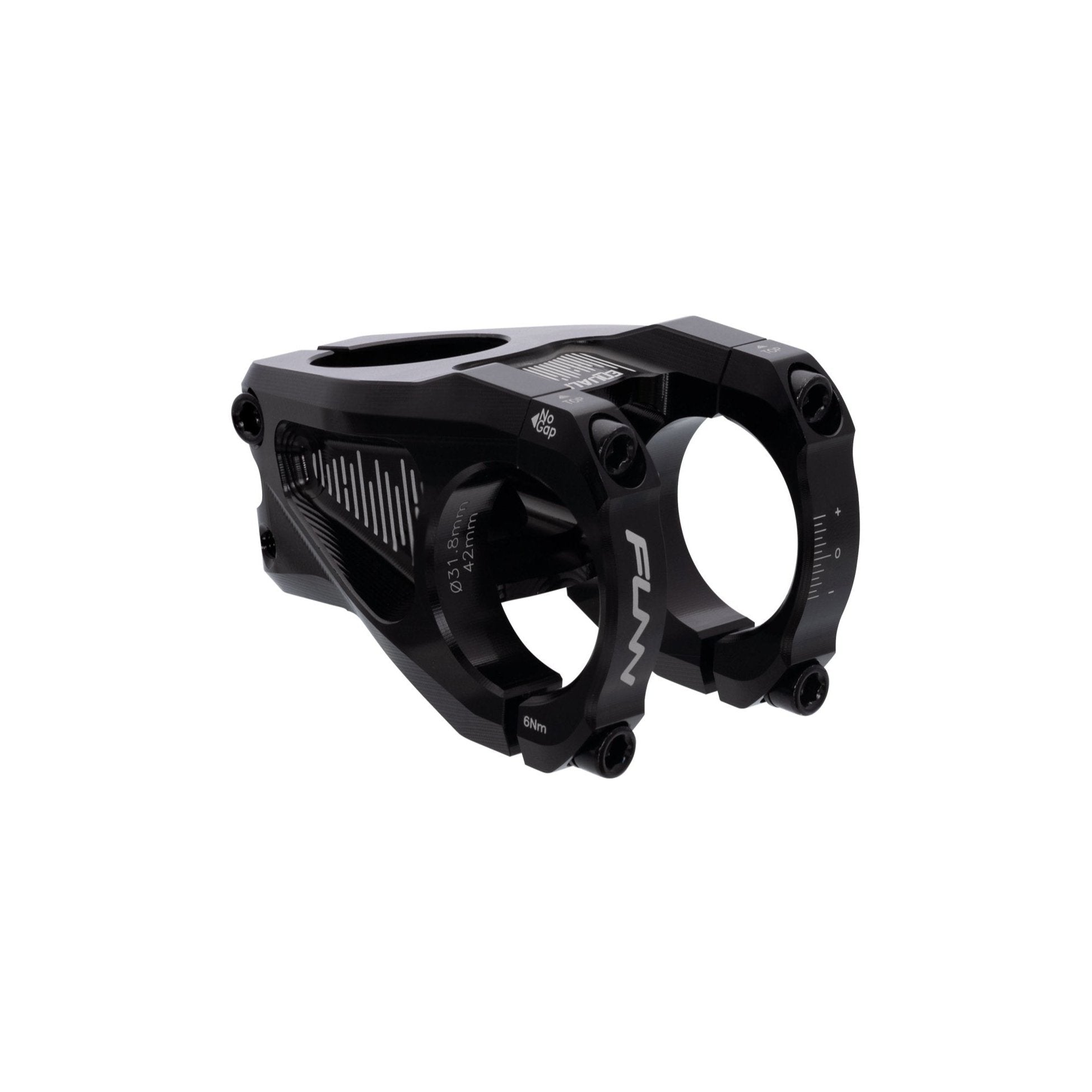 FUNN Equalizer Stem in matte black with dual black face clamps, CNC alloy mountain bike handlebar stem for precise control