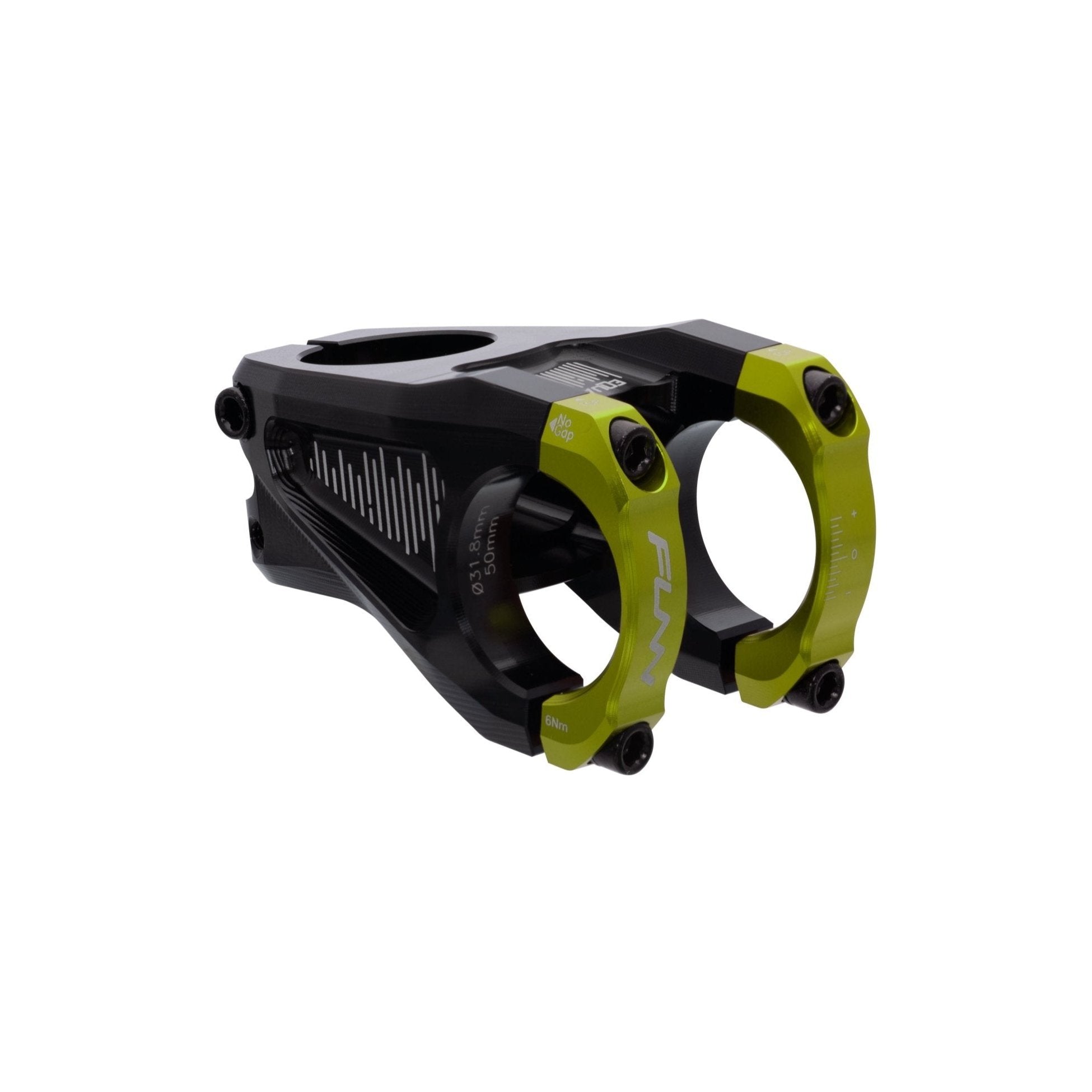 FUNN Equalizer Stem, black and green alloy, 31.8mm clamp, 50mm length, lightweight mountain bike handlebar stem