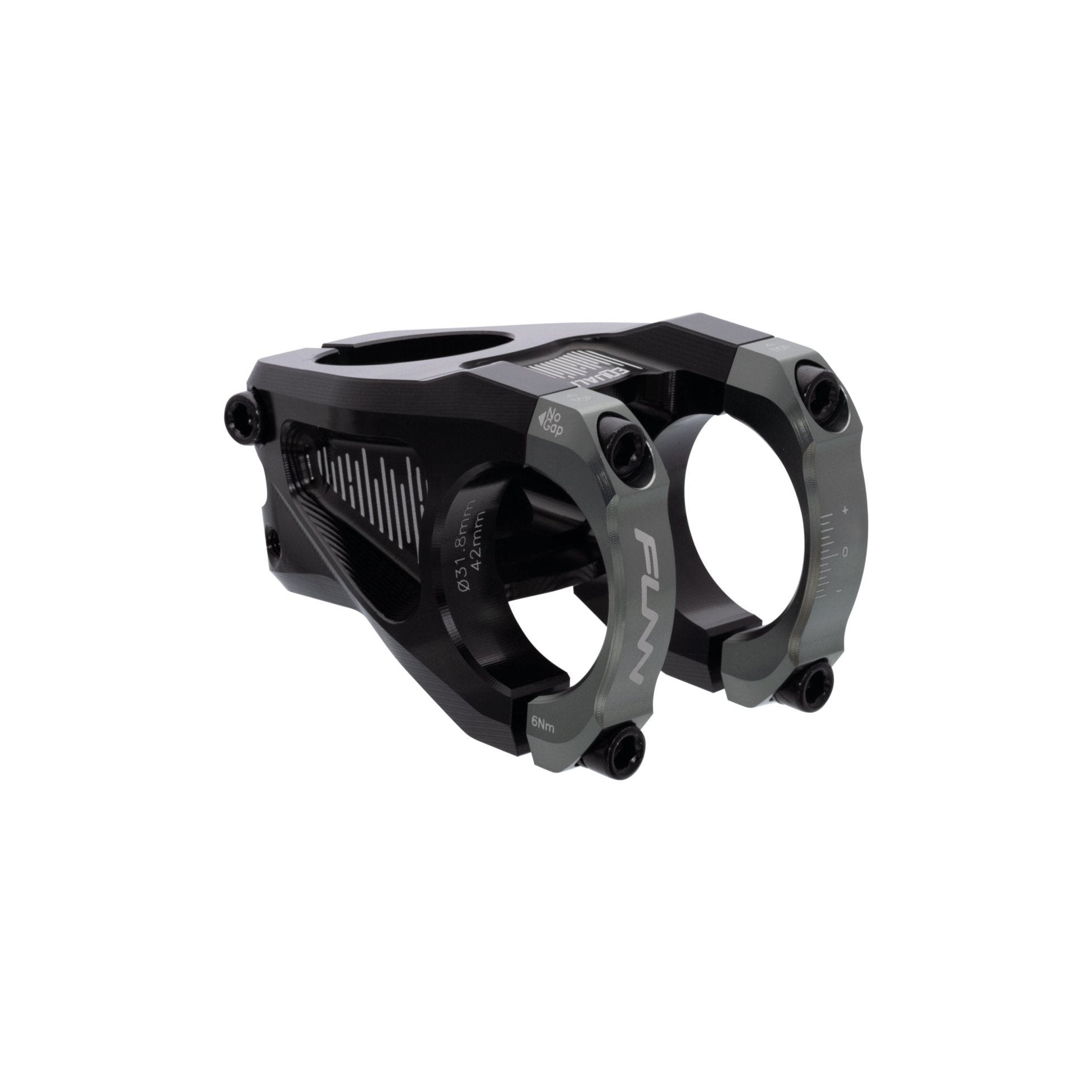 FUNN Equalizer Stem with CNC black body and grey face clamps, lightweight alloy mountain bike handlebar stem