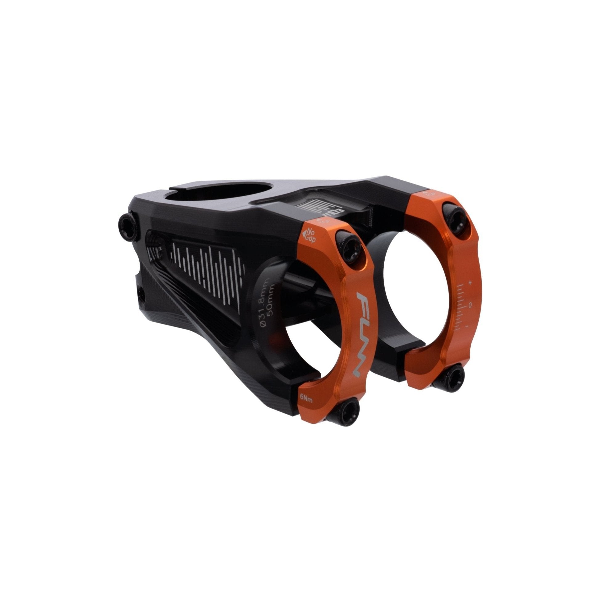 FUNN Equalizer Stem, 31.8mm clamp, 50mm length, black and orange CNC alloy mountain bike handlebar stem