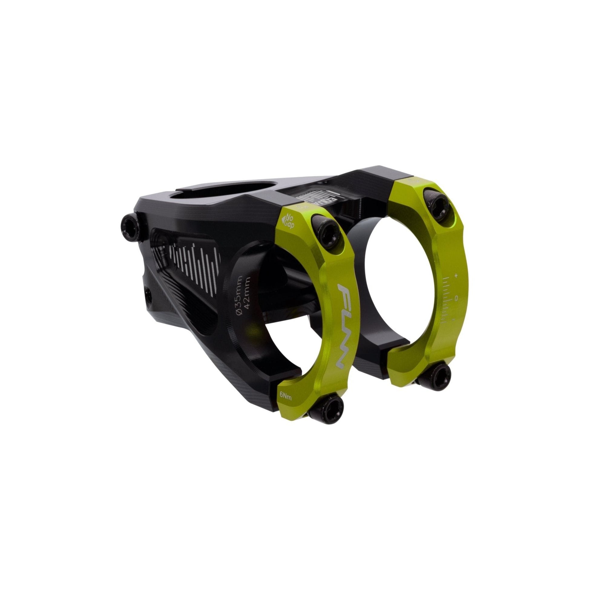 Funn mountain bike components - Equalizer Stem 35mm Green 42mm in a white background.