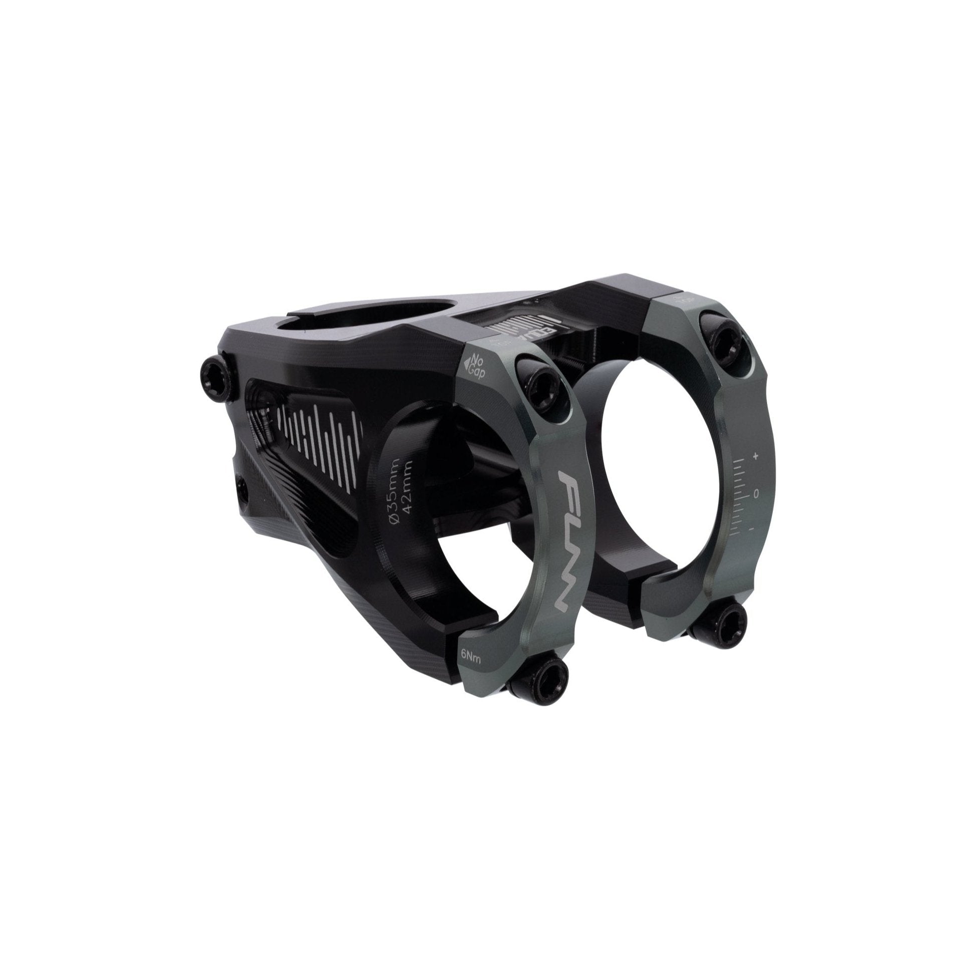 FUNN Equalizer Stem 35mm grey clamps, 42mm length, CNC alloy MTB handlebar stem with dual clamp and angle markings