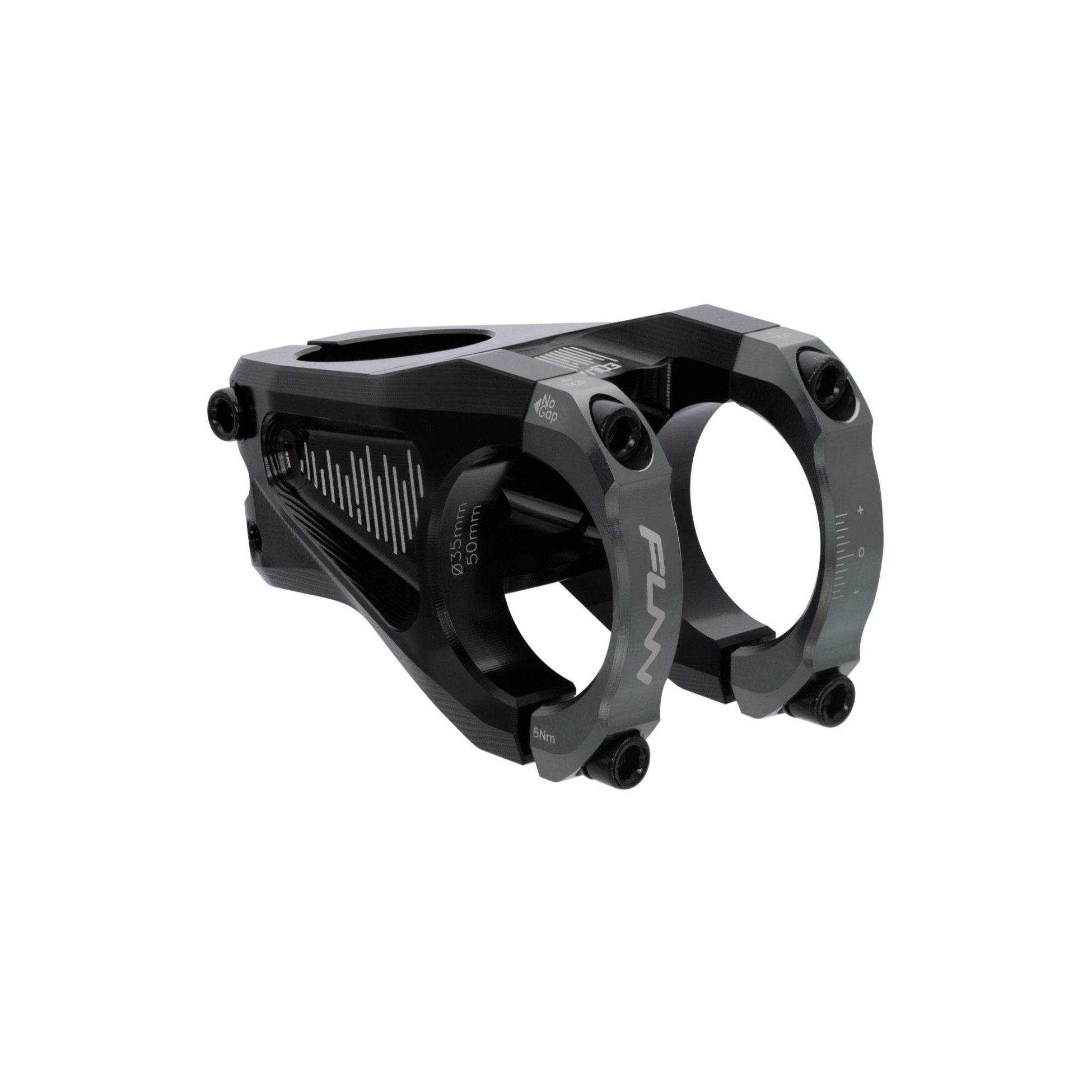 FUNN Equalizer Stem, black alloy MTB handlebar stem with 35mm clamp and 50mm length, dual-bolt faceplate design