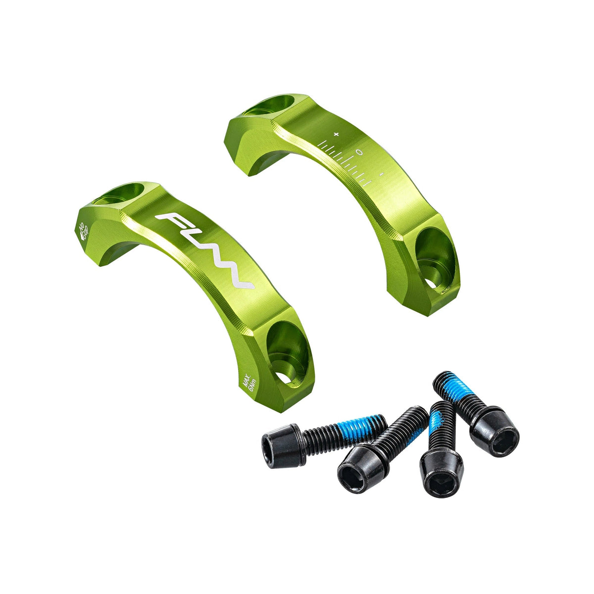 FUNN Equalizer Stem Cap Kit 31.8mm in green alloy with two faceplates and black bolts for mountain bike handlebar clamp