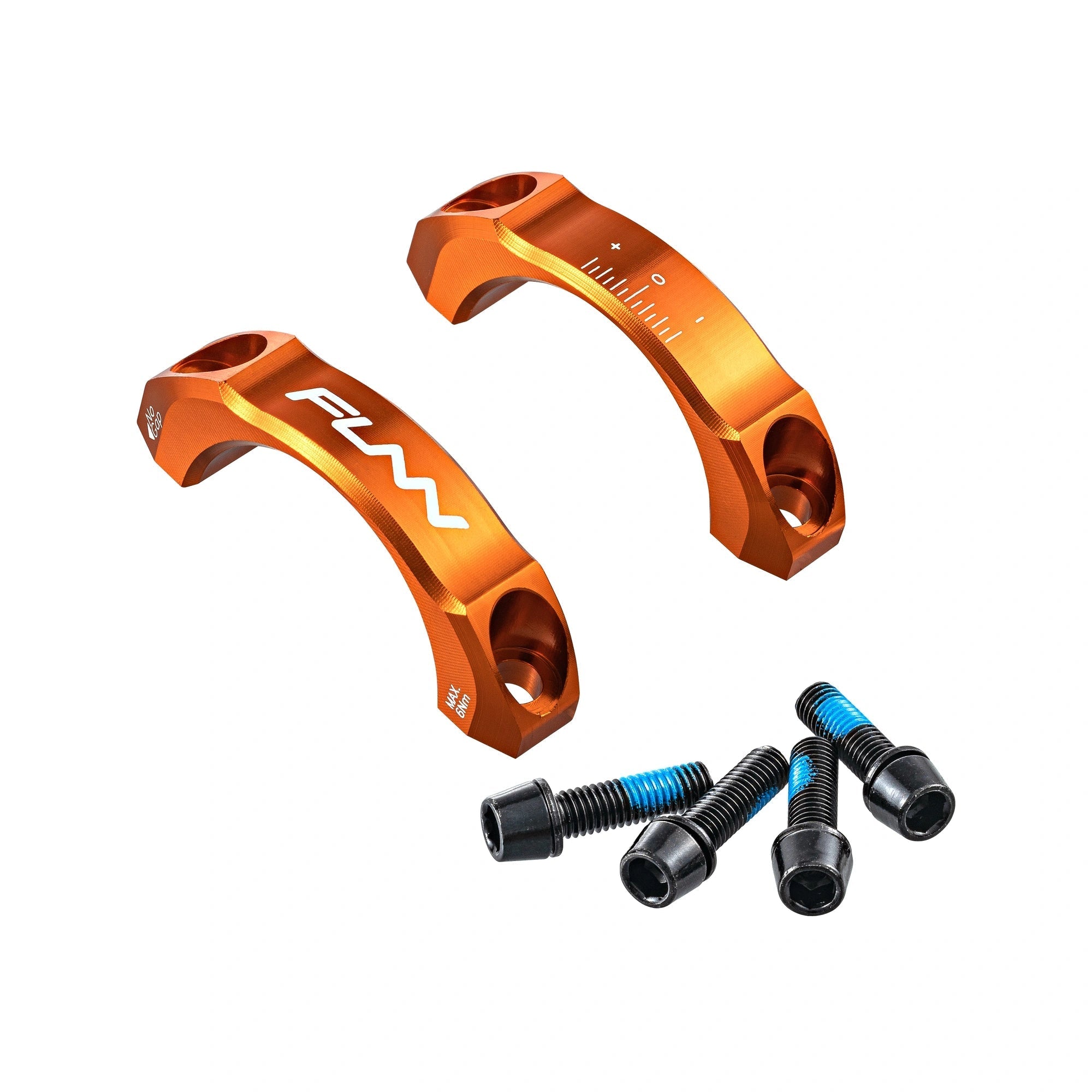 FUNN Equalizer Stem Cap Kit 31.8mm, orange CNC alloy faceplates with torque marks and black bolts for MTB handlebar stem