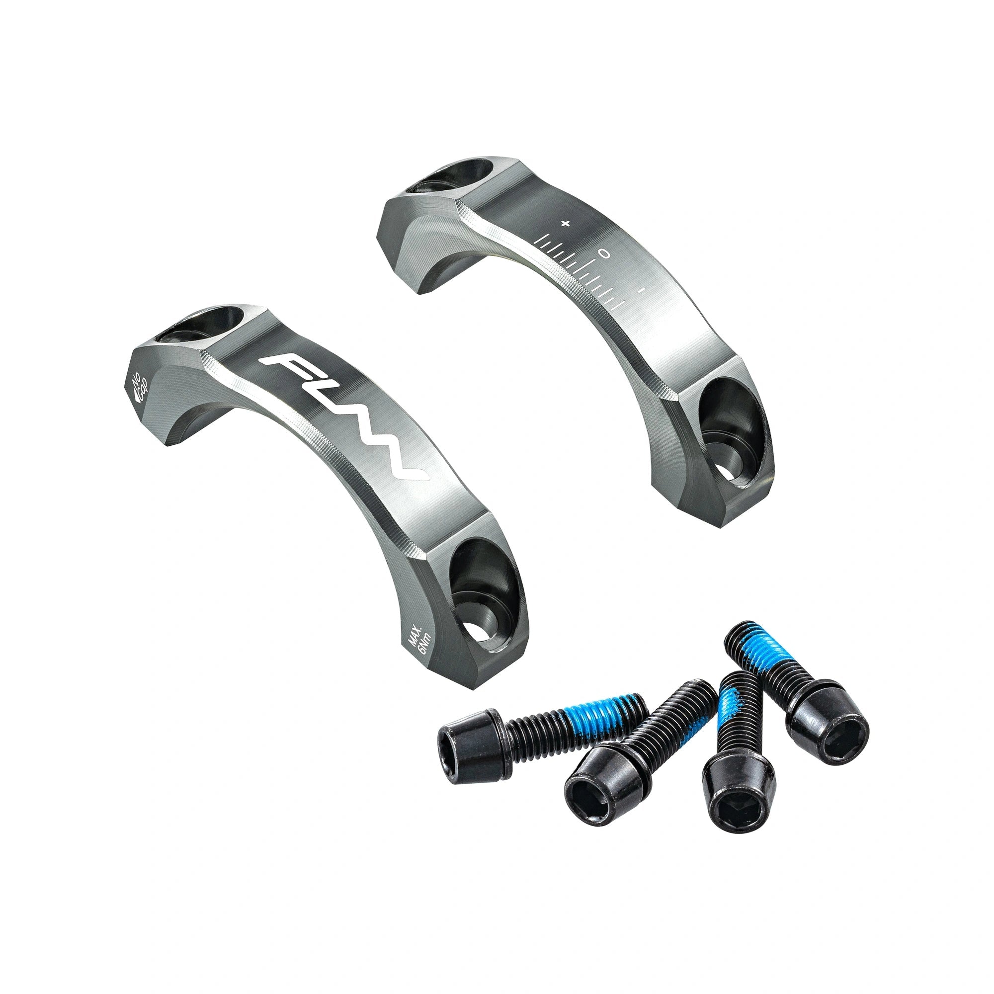 FUNN Equalizer Stem Cap Kit 31.8mm, gray alloy faceplates with logo, alignment marks and black bolts for handlebar mounting