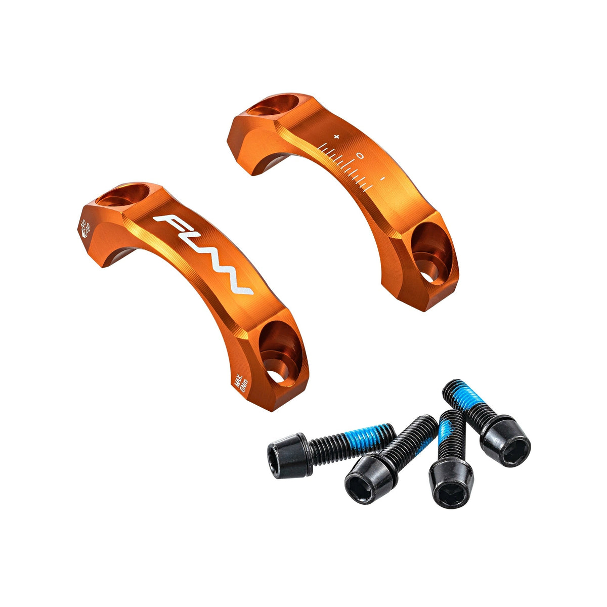 FUNN Equalizer Stem Cap Kit 31.8mm in orange alloy with two faceplates and bolts for mountain bike handlebar clamp