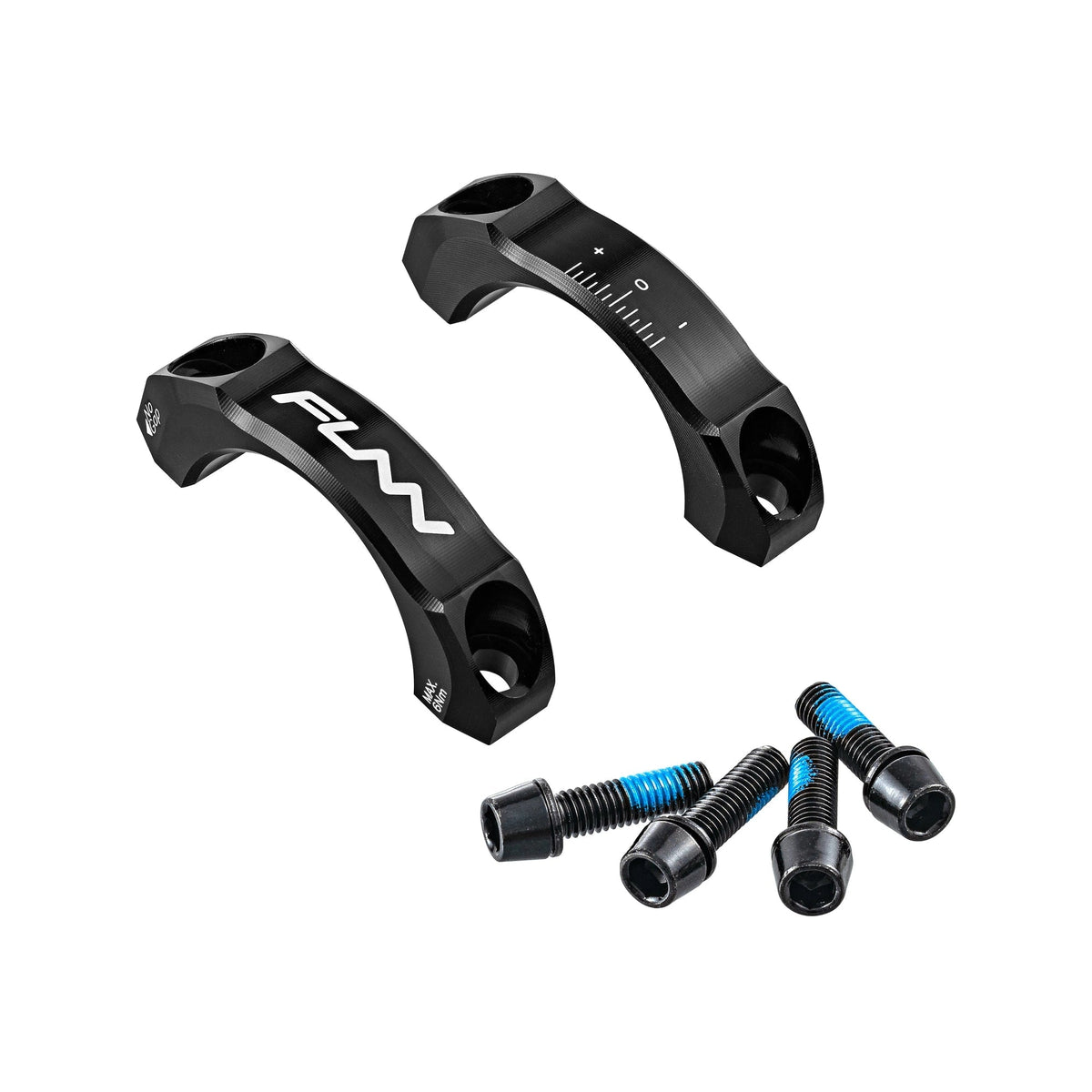 Black FUNN Equalizer Stem Cap Kit 31.8mm with two alloy faceplates and four mounting bolts for MTB handlebar clamp.