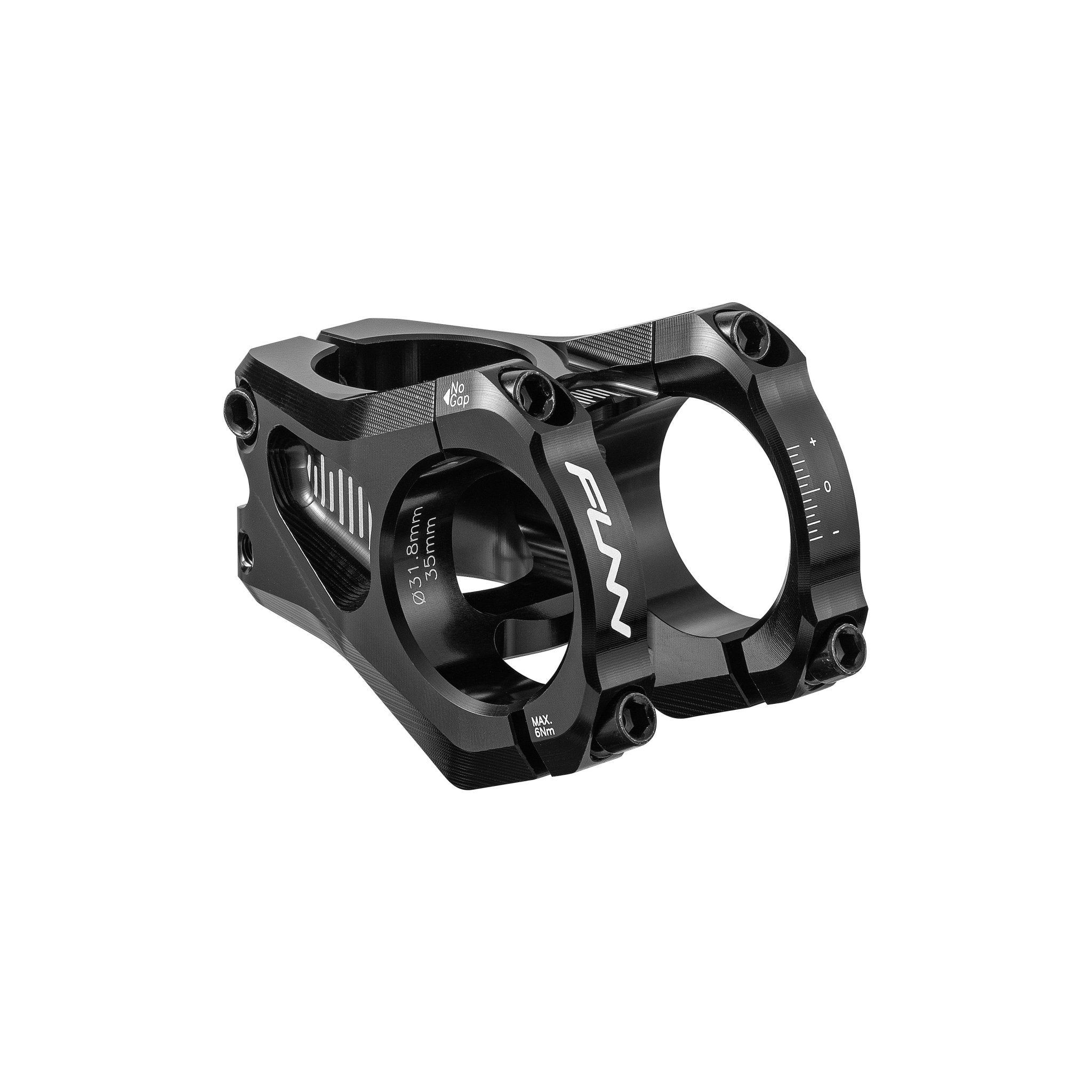 FUNN Equalizer Zero Stem, black 31.8mm clamp 35mm length, CNC alloy bike stem with dual-bolt faceplate and engraved markings