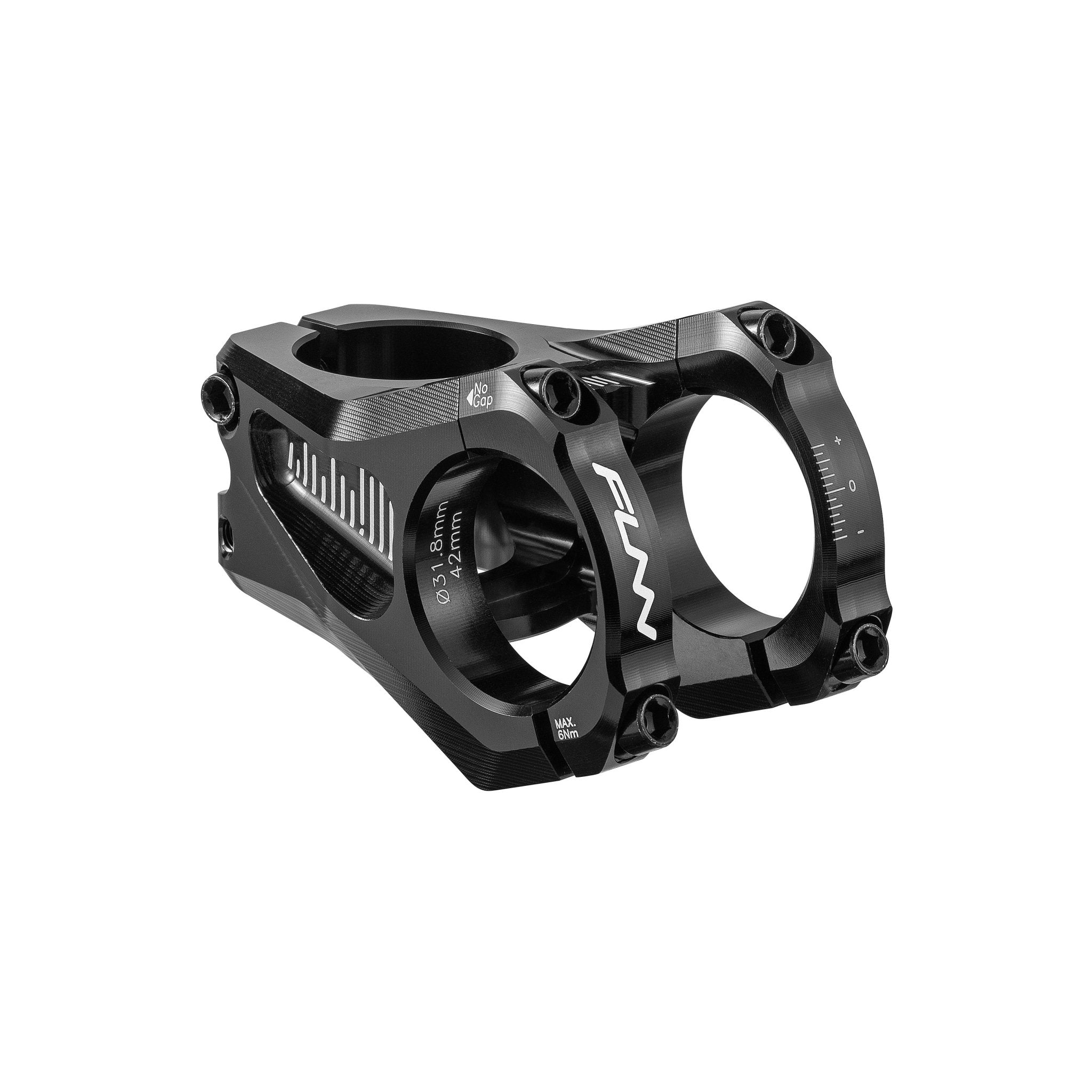 FUNN Equalizer Zero Stem, black CNC alloy bike stem with 31.8mm clamp, 42mm length and dual-bolt faceplate for handlebars