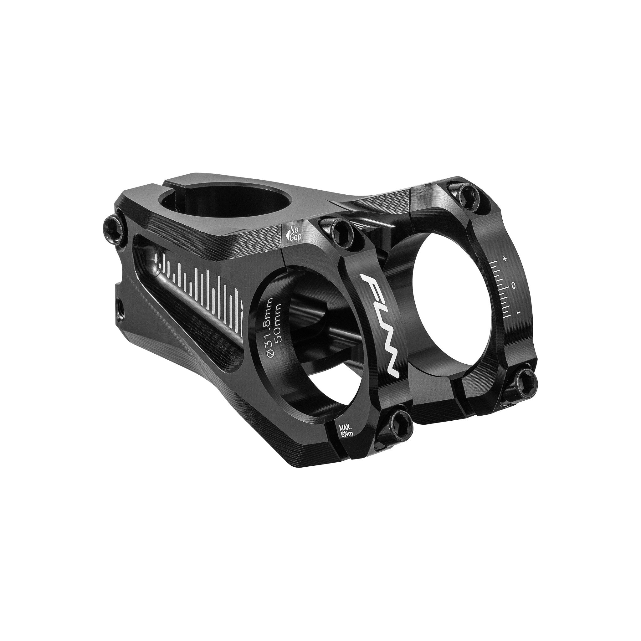 FUNN Equalizer Zero Stem in black, 31.8mm clamp, 50mm length, CNC alloy bike stem with dual-clamp design and etched adjustment markings