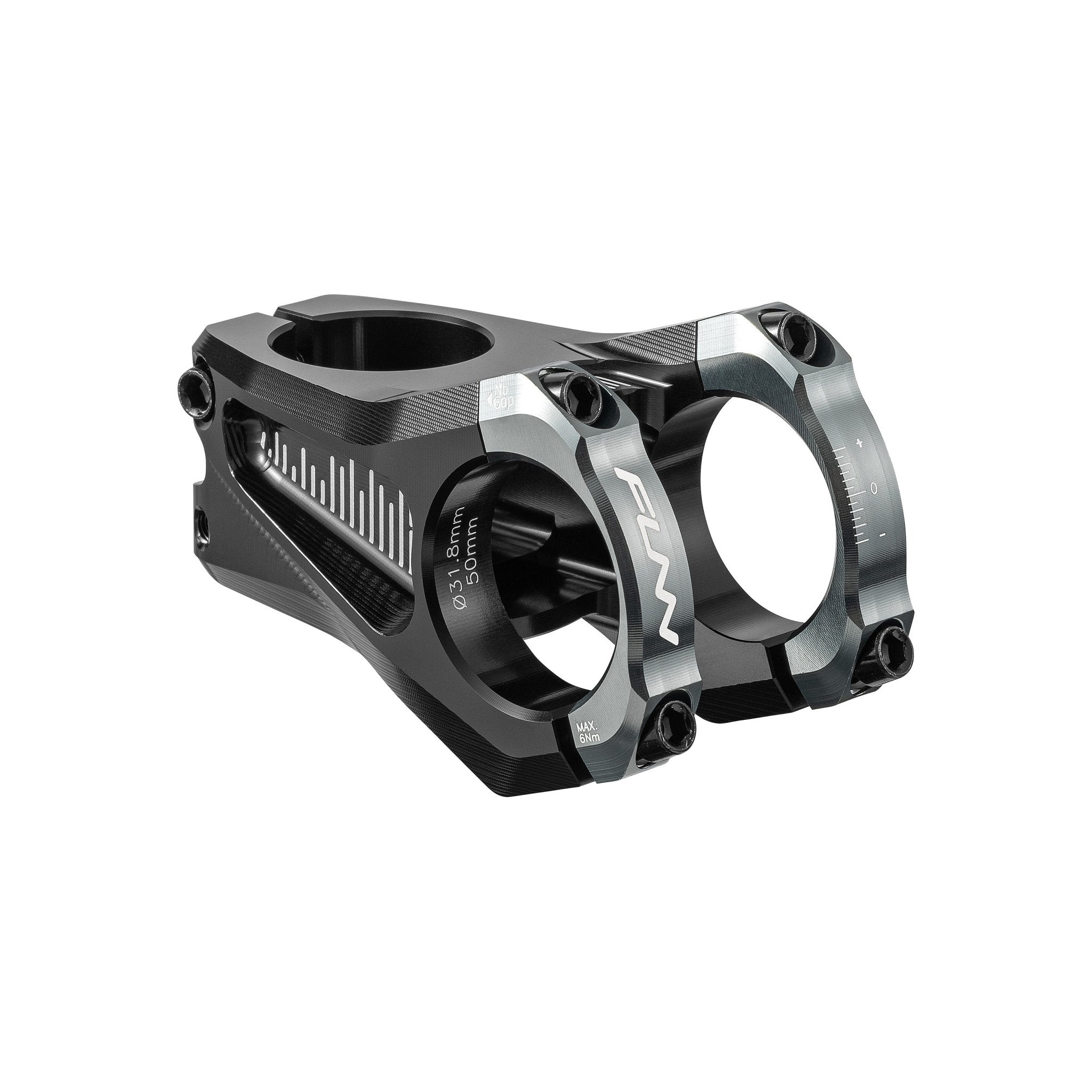 FUNN Equalizer Zero Stem, 31.8mm grey clamp, 50mm length, CNC alloy mountain bike handlebar stem with dual faceplate and calibration marks
