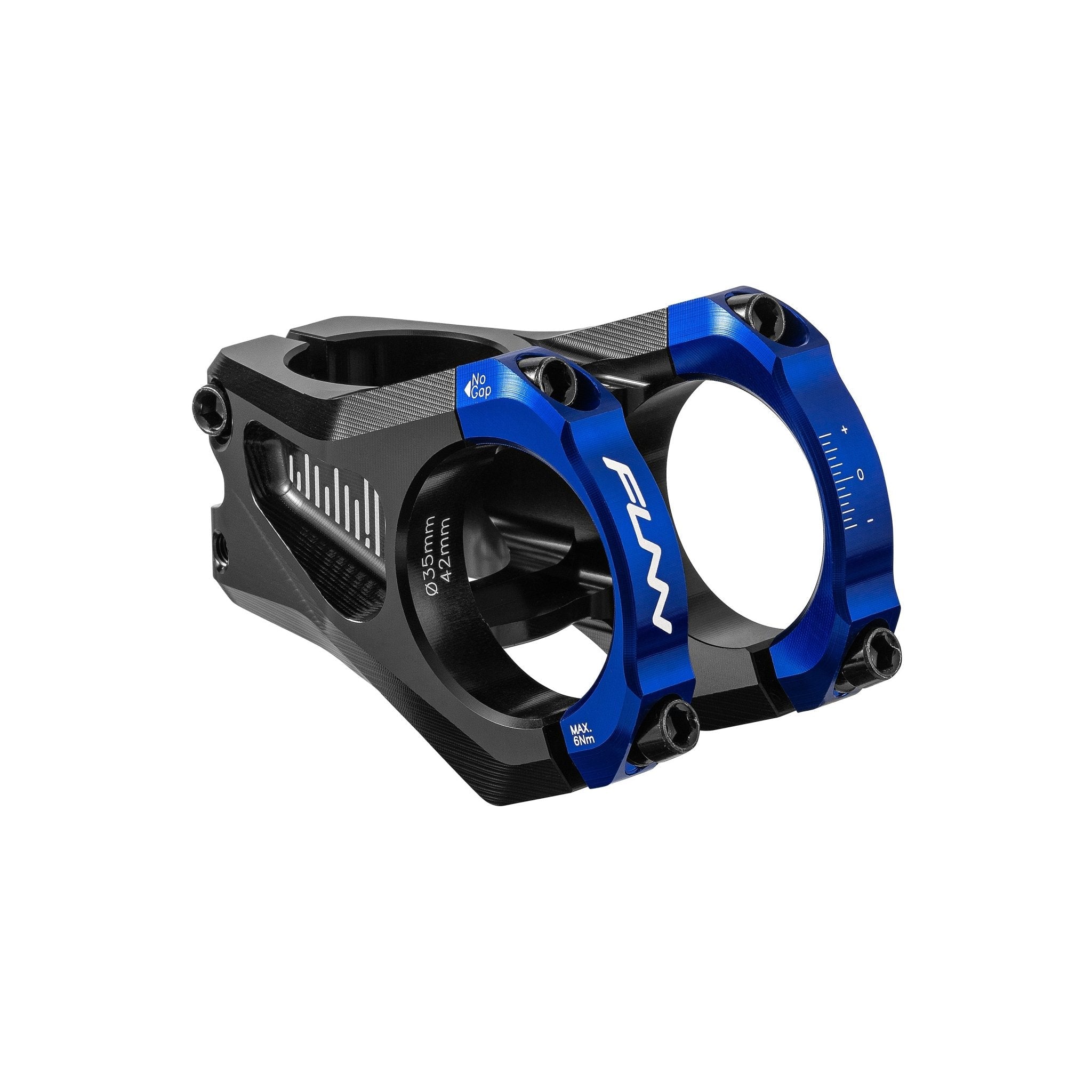 FUNN Equalizer Zero Stem, 35mm clamp blue 42mm length, CNC alloy bike handlebar stem with dual front clamps