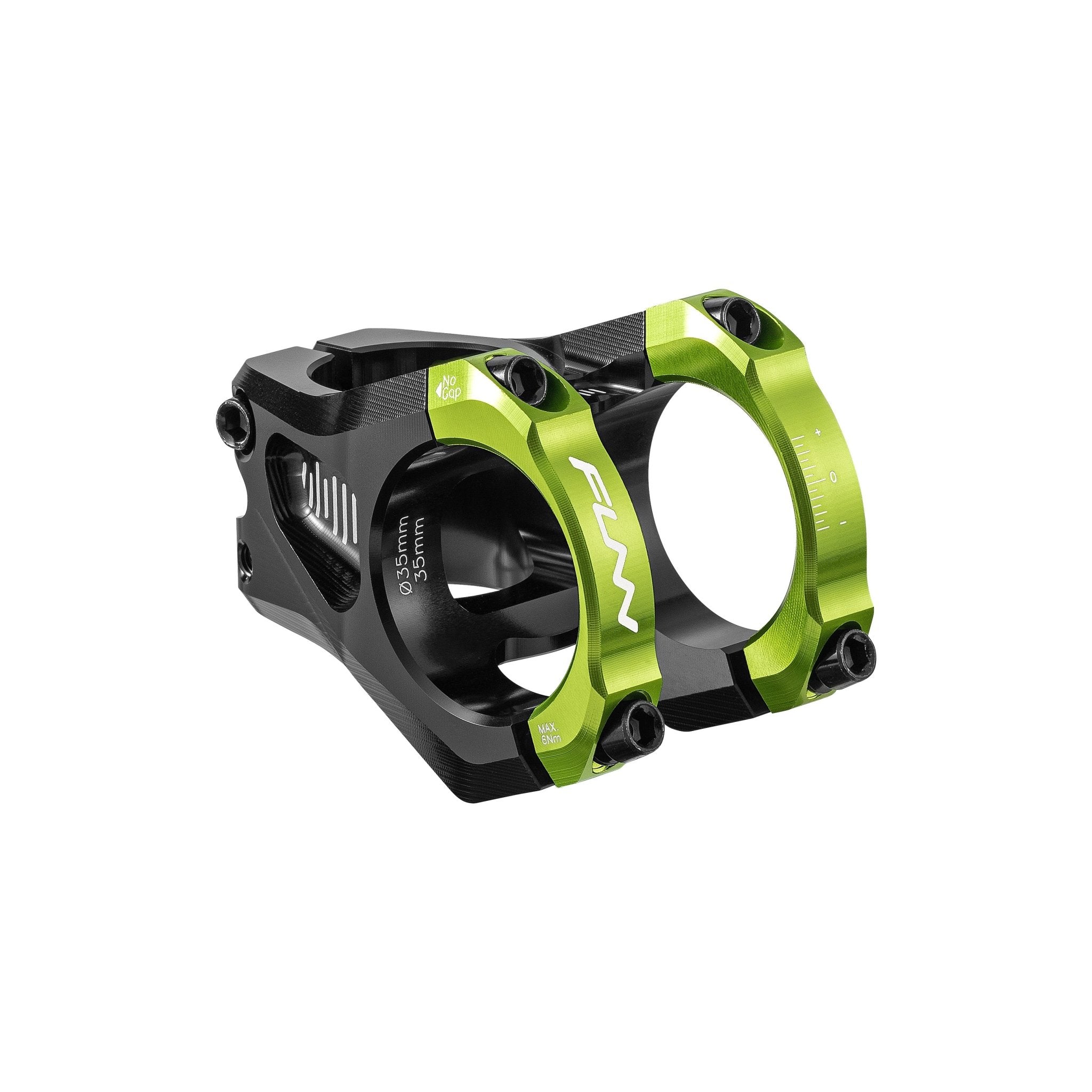 FUNN Equalizer Zero Stem,  35mm blue clamps,  35mm length, CNC alloy MTB handlebar stem with black body and dual clamp design