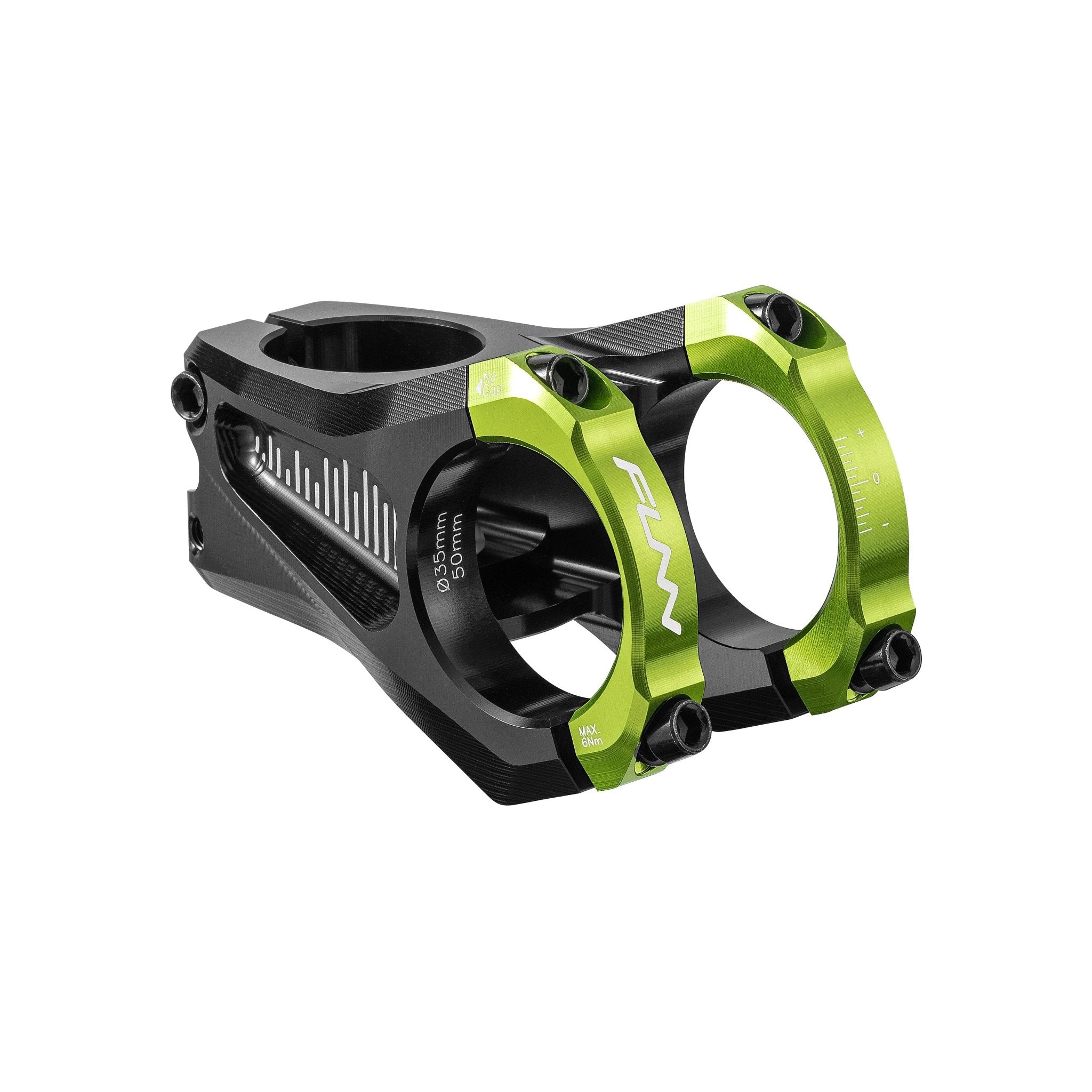 FUNN Equalizer Zero Stem, 35mm clamp green 50mm length, CNC alloy mountain bike handlebar stem with dual front clamps