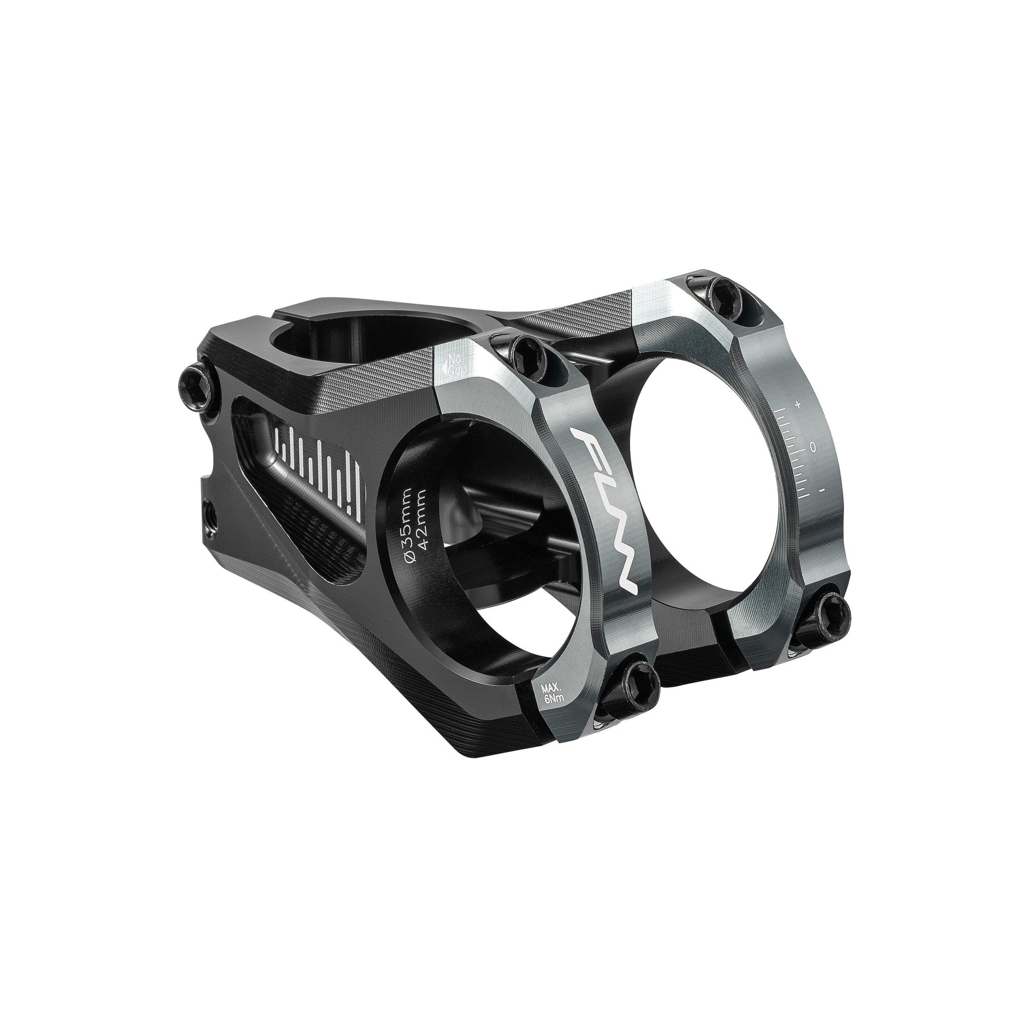 FUNN Equalizer Zero Stem, Grey 35mm clamp 42mm length, black CNC alloy MTB handlebar stem with dual-bolt faceplate