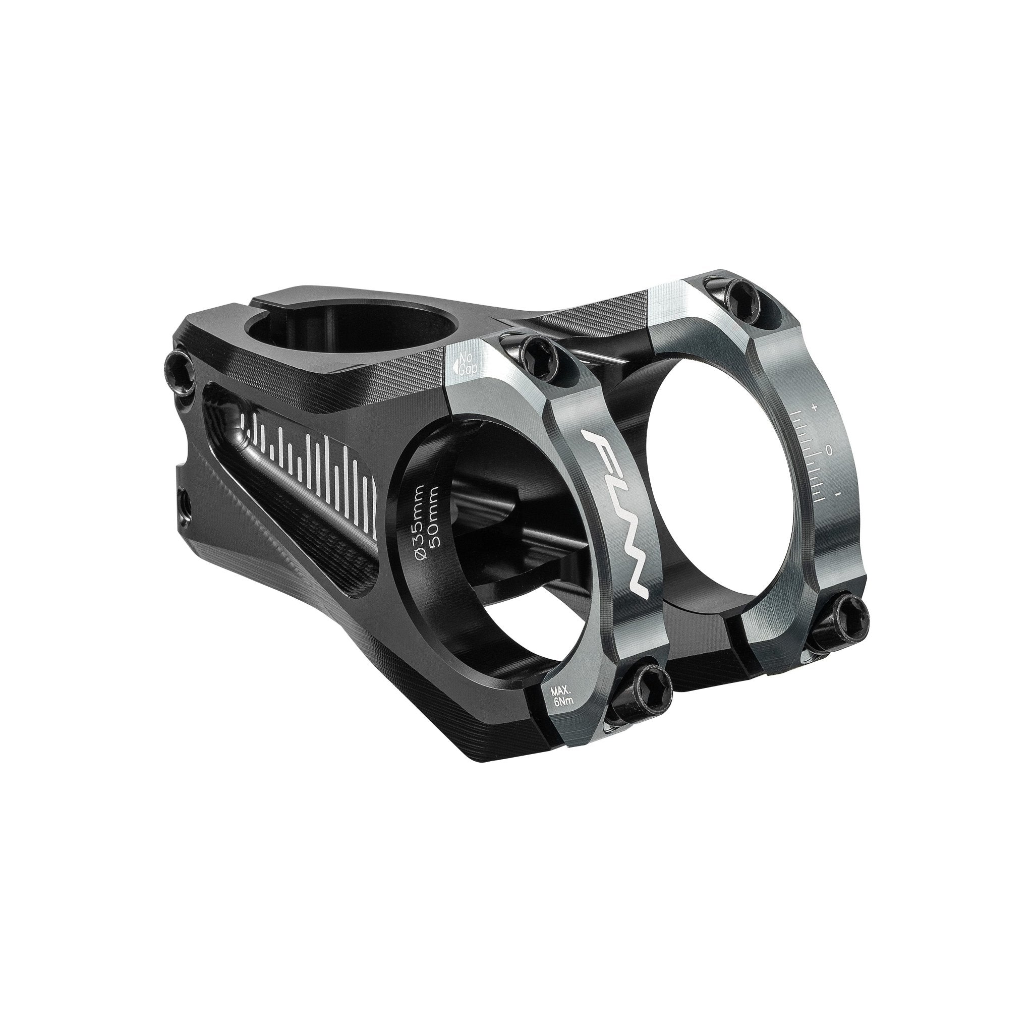 FUNN Equalizer Zero Stem, 35mm clamp, 50mm length, grey CNC alloy mountain bike stem with dual front clamps