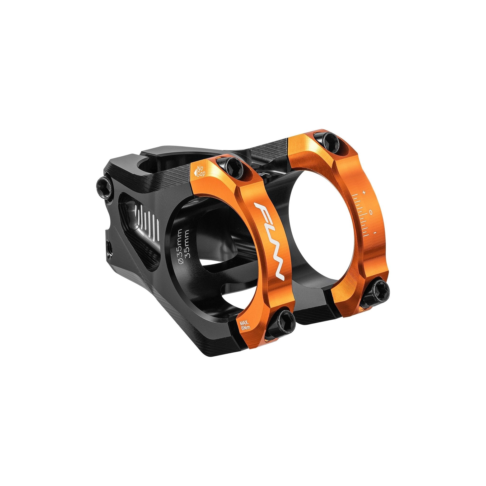 FUNN Equalizer Zero Stem, CNC black and orange 35mm clamp and 35mm length mountain bike handlebar stem