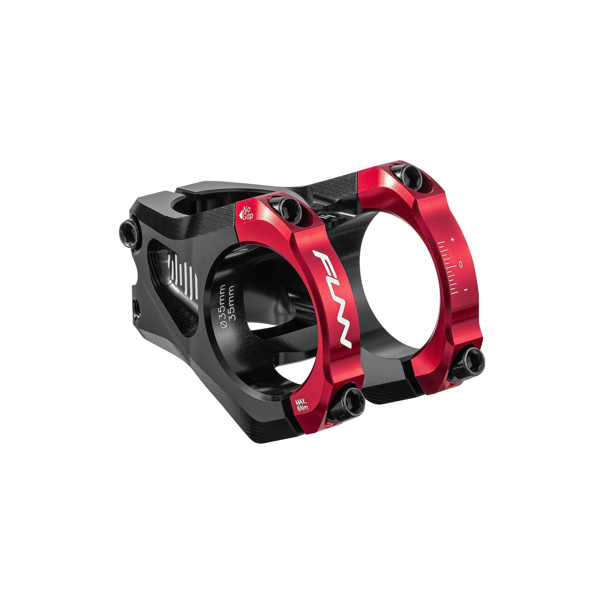 FUNN Equalizer Zero Stem, red and black CNC alloy MTB stem with 35mm clamp and 35mm length for precise handlebar control